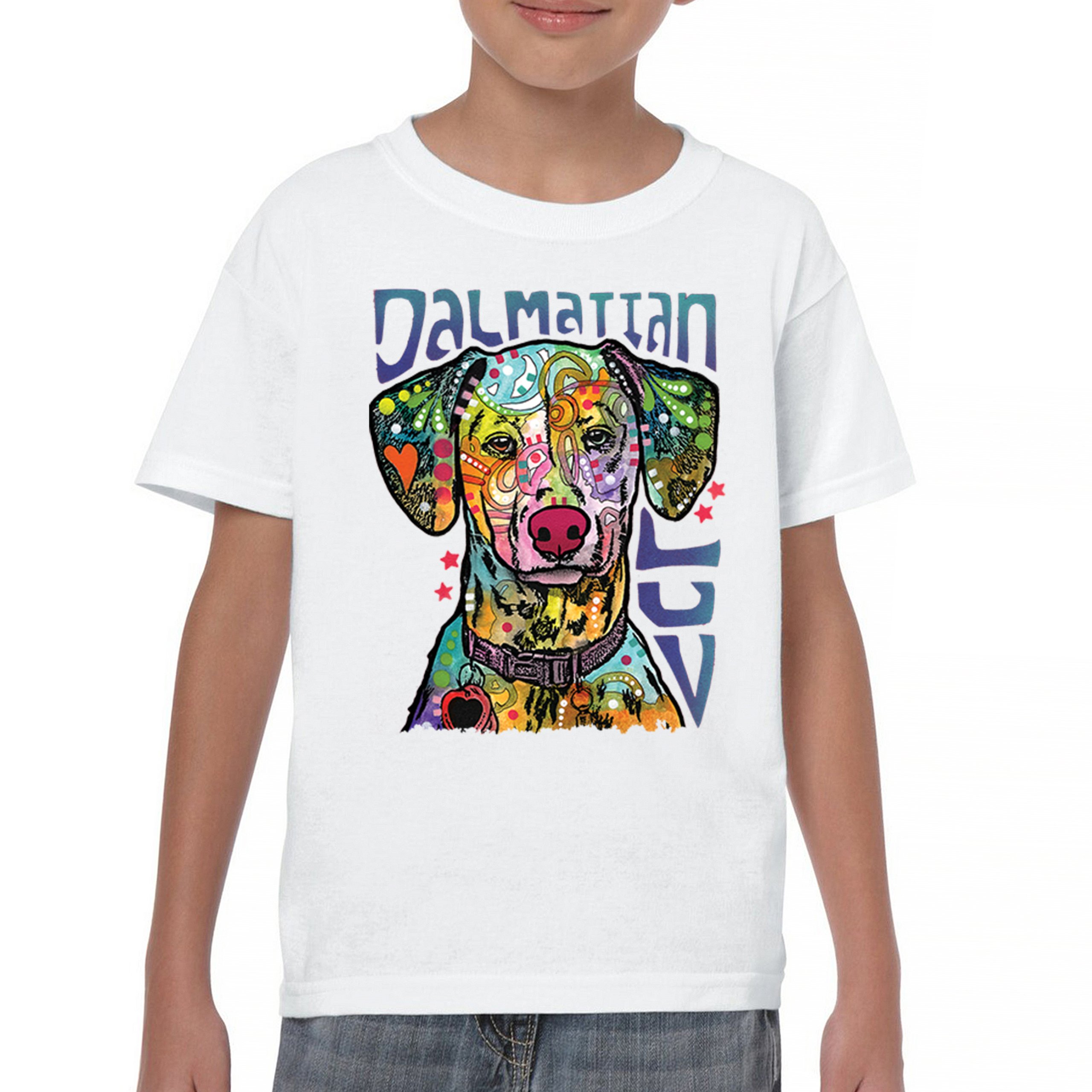 Dean Russo Dalmatian Luv Colorful Dog Youth T-shirt Neon Puppy Lover Kids - Picture 23 of 50