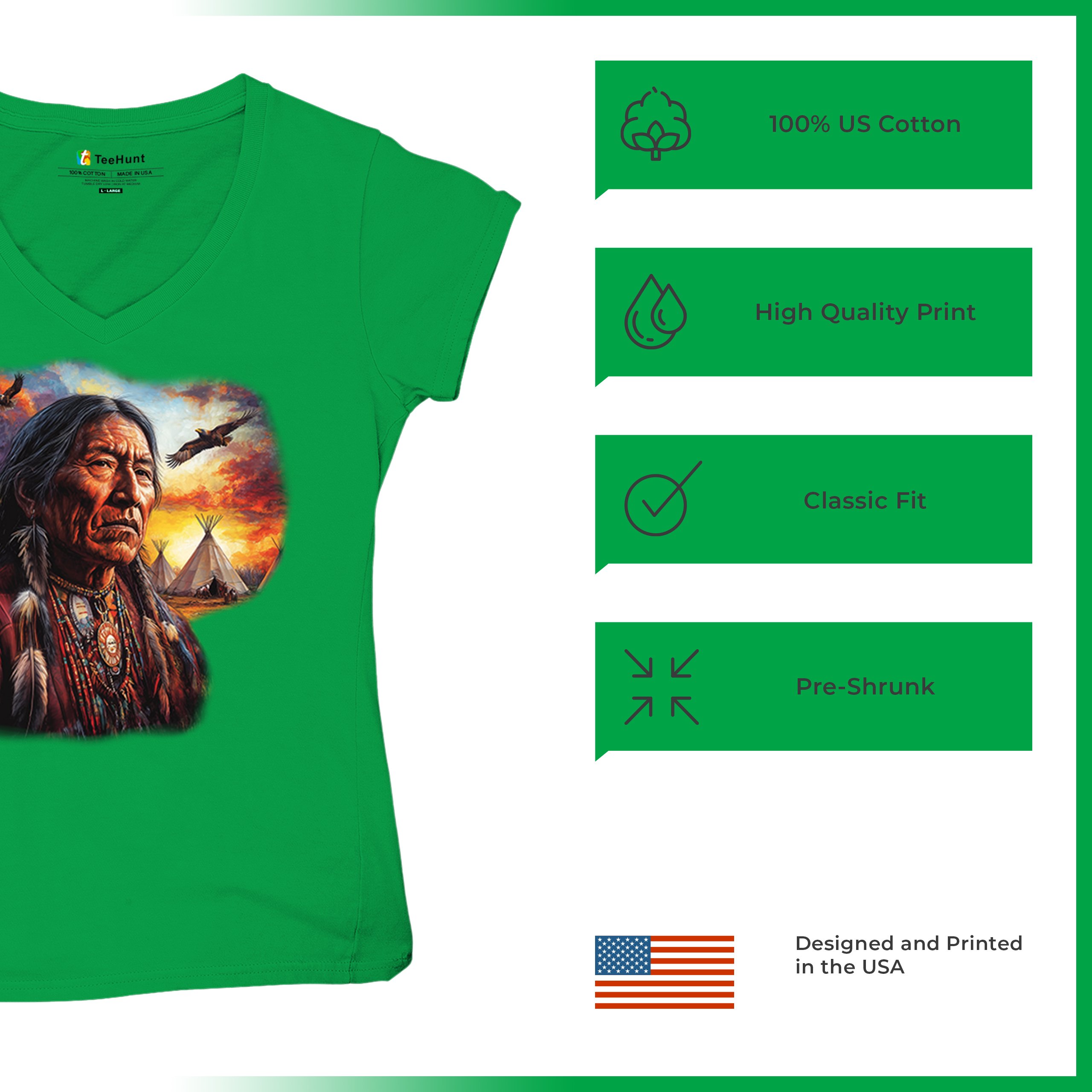 Native American Village Chief Women's V-Neck T-shirt Tribal Warrior Sunset Tee - Picture 49 of 71