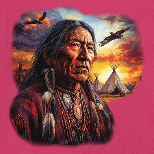 Native American Village Chief Women's V-Neck T-shirt Tribal Warrior Sunset Tee - Picture 60 of 71