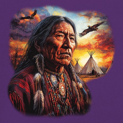 Native American Village Chief Women's V-Neck T-shirt Tribal Warrior Sunset Tee - Picture 18 of 71