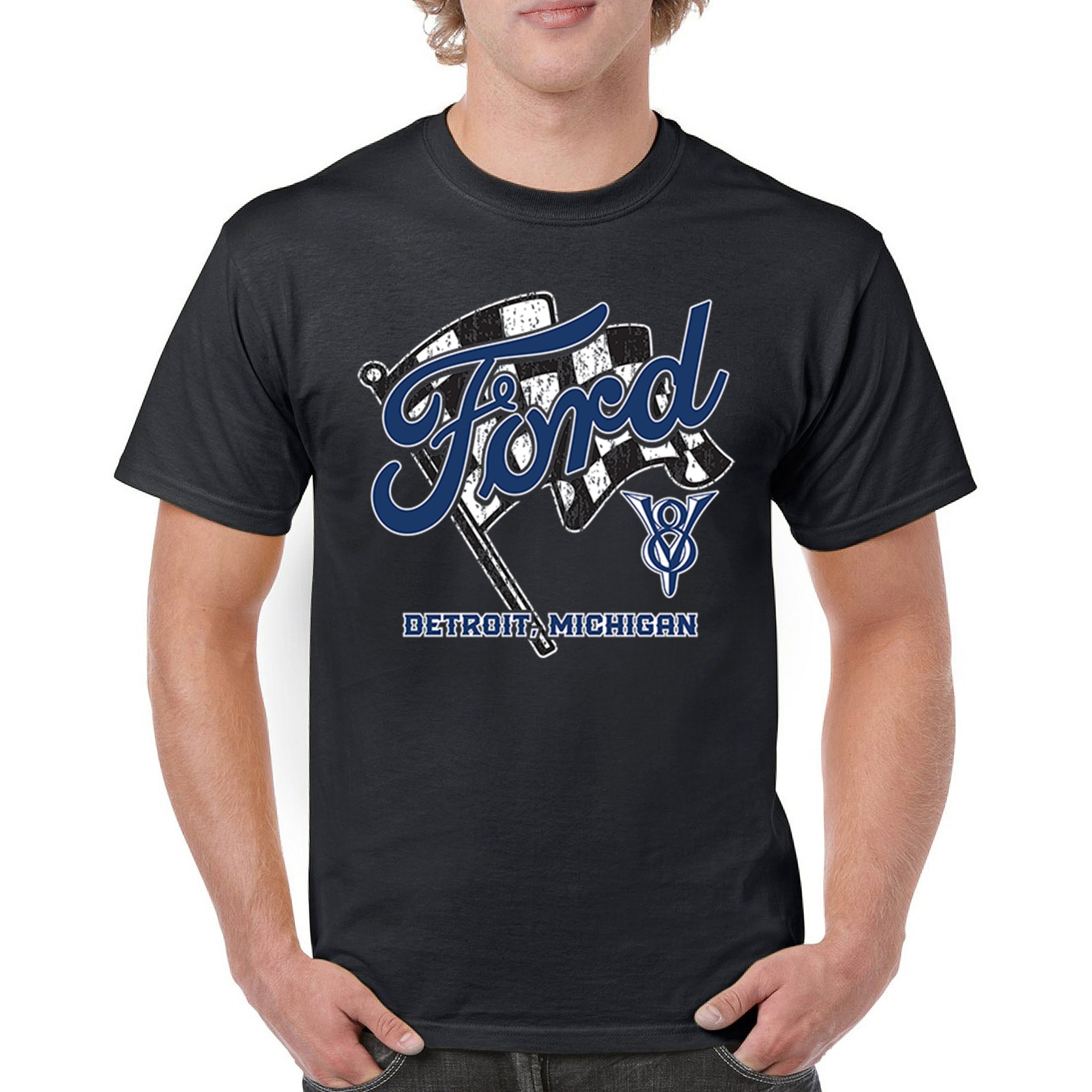 Ford V8 Detroit Michigan T-shirt Racing Mustang Shelby Performance Men’s Tee