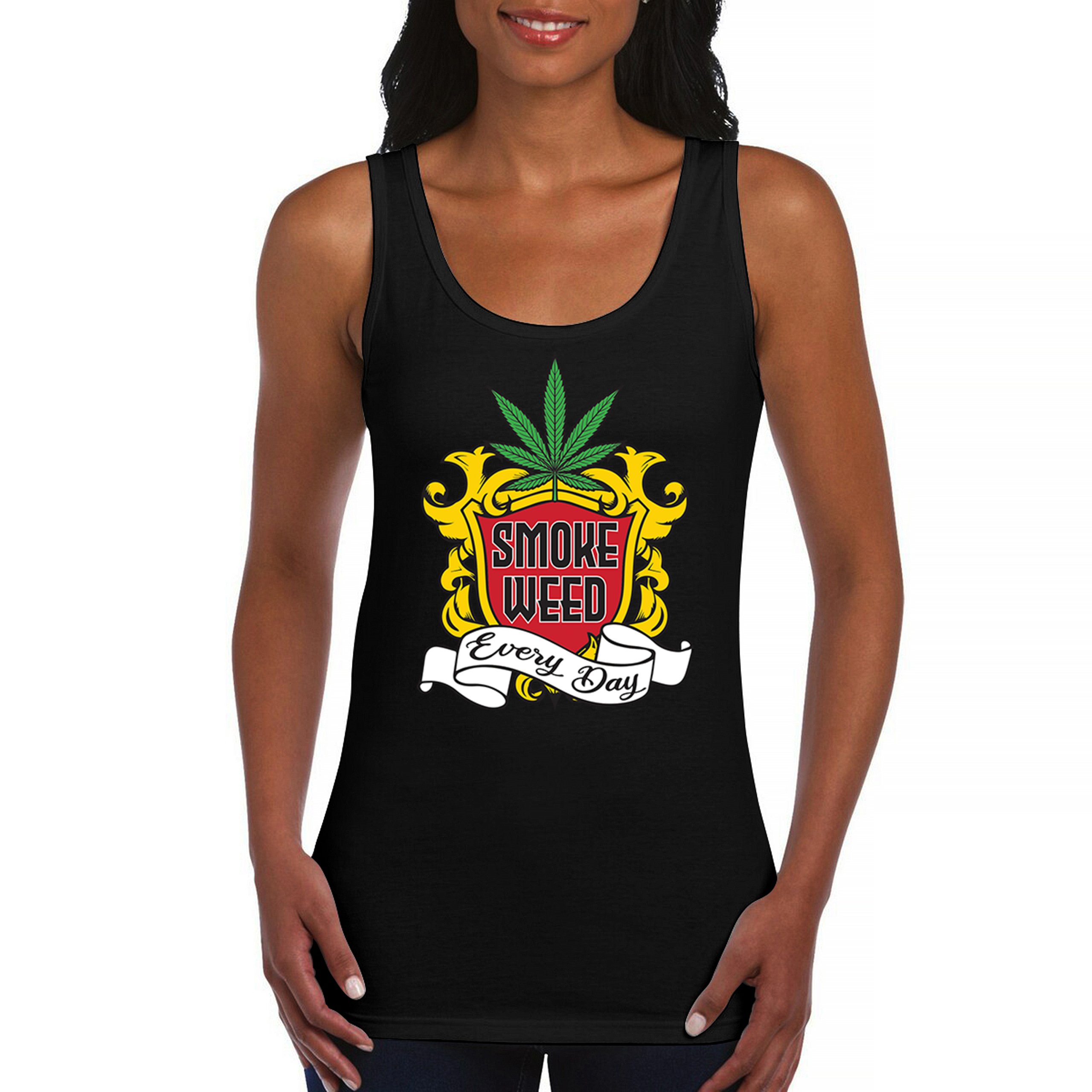 Smoke Weed Every Day Women’s Tank Top Cannabis Leaf Stoner Funny Hippie 420