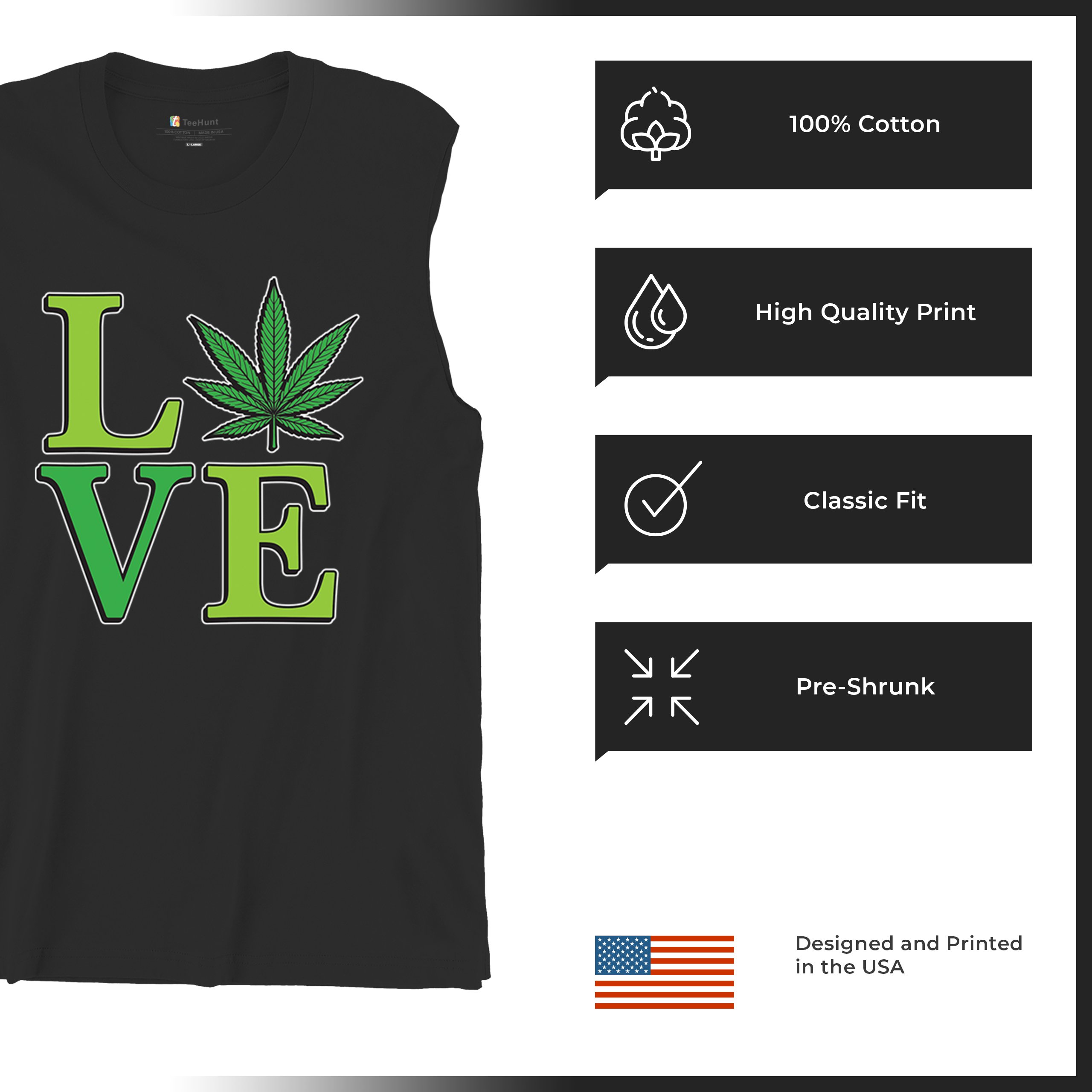 Love Weed Leaf Muscle Shirt Cannabis 420 Wordplay Marijuana Stoner Plant Men's - Picture 7 of 43