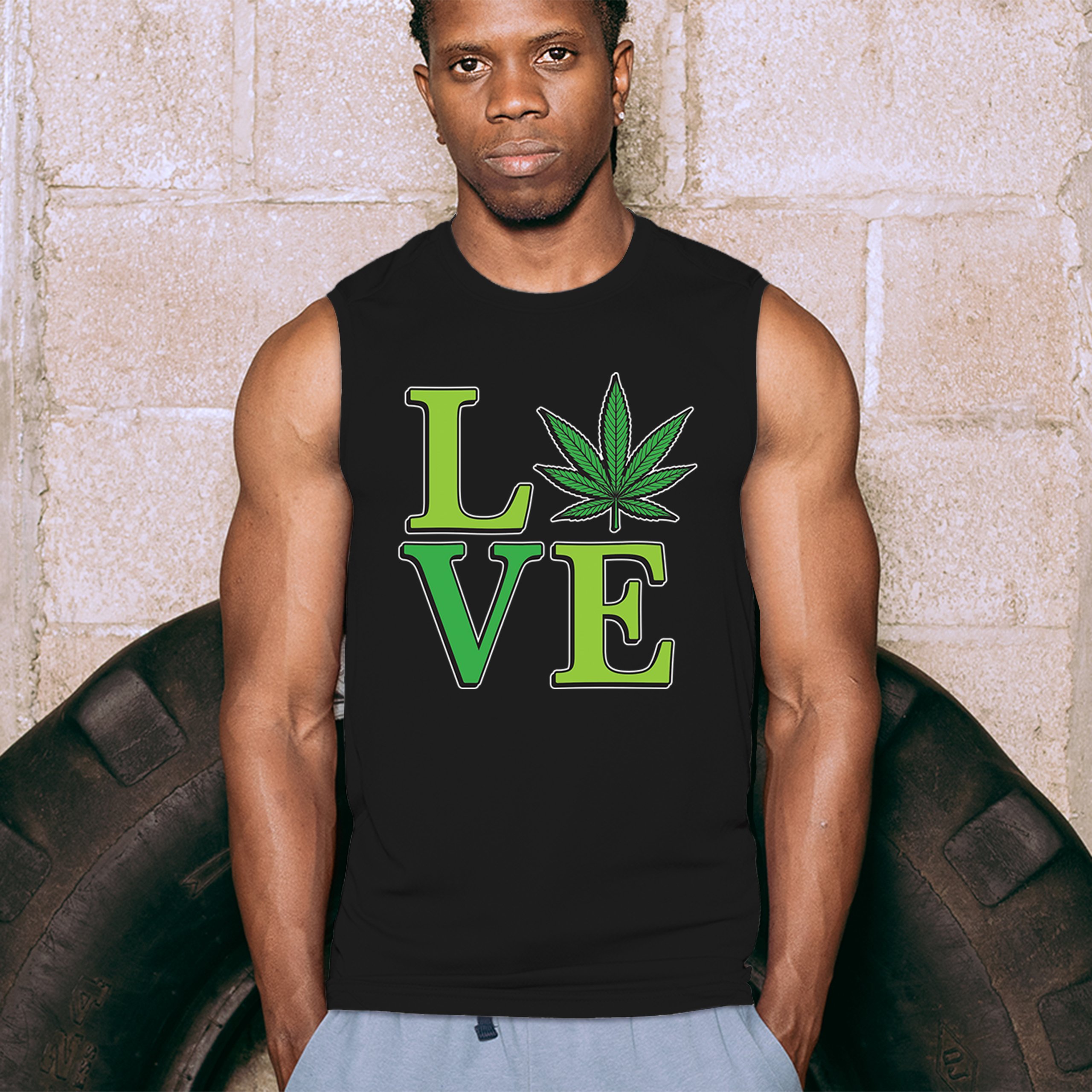 Love Weed Leaf Muscle Shirt Cannabis 420 Wordplay Marijuana Stoner Plant Men's - Picture 5 of 43