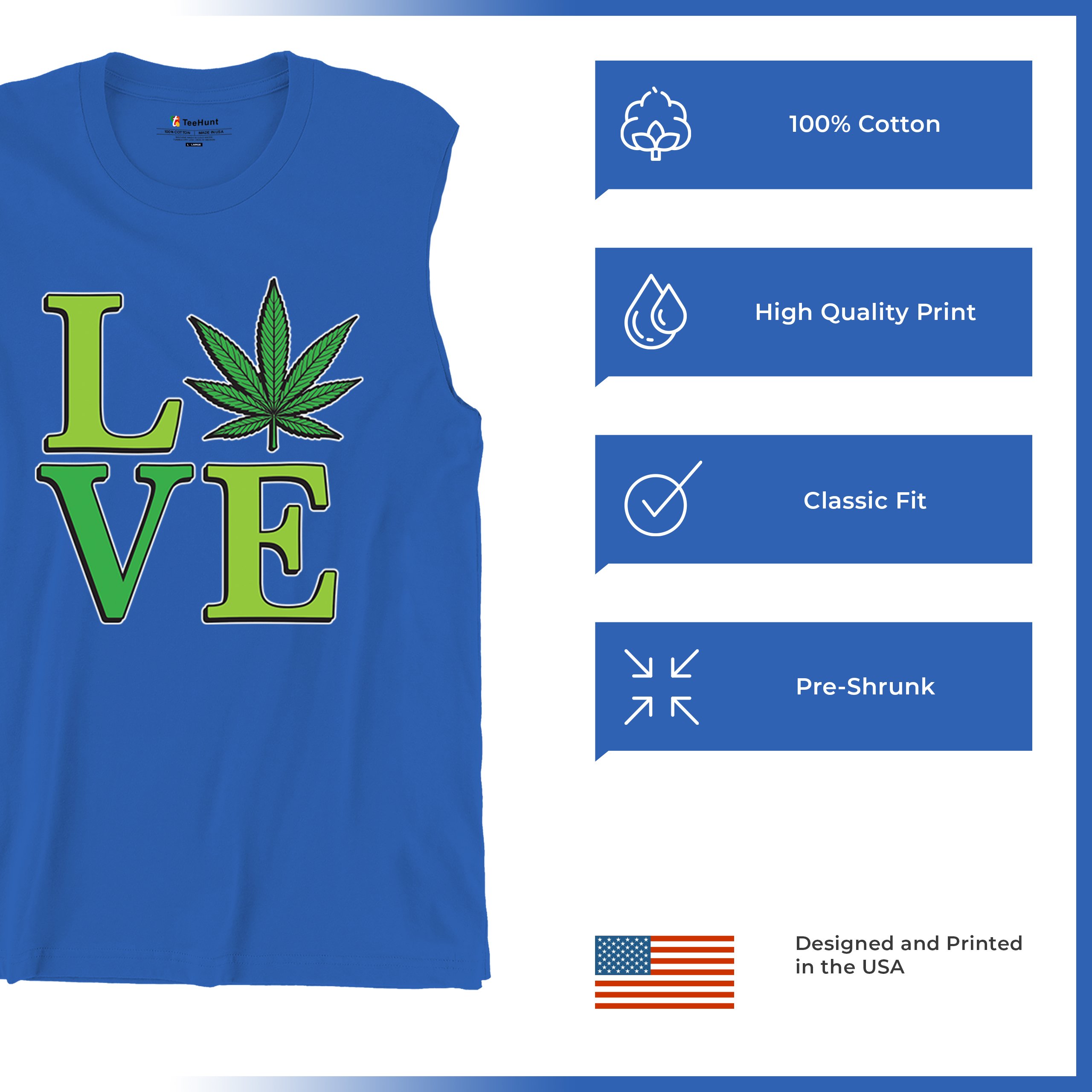 Love Weed Leaf Muscle Shirt Cannabis 420 Wordplay Marijuana Stoner Plant Men's - Picture 42 of 43