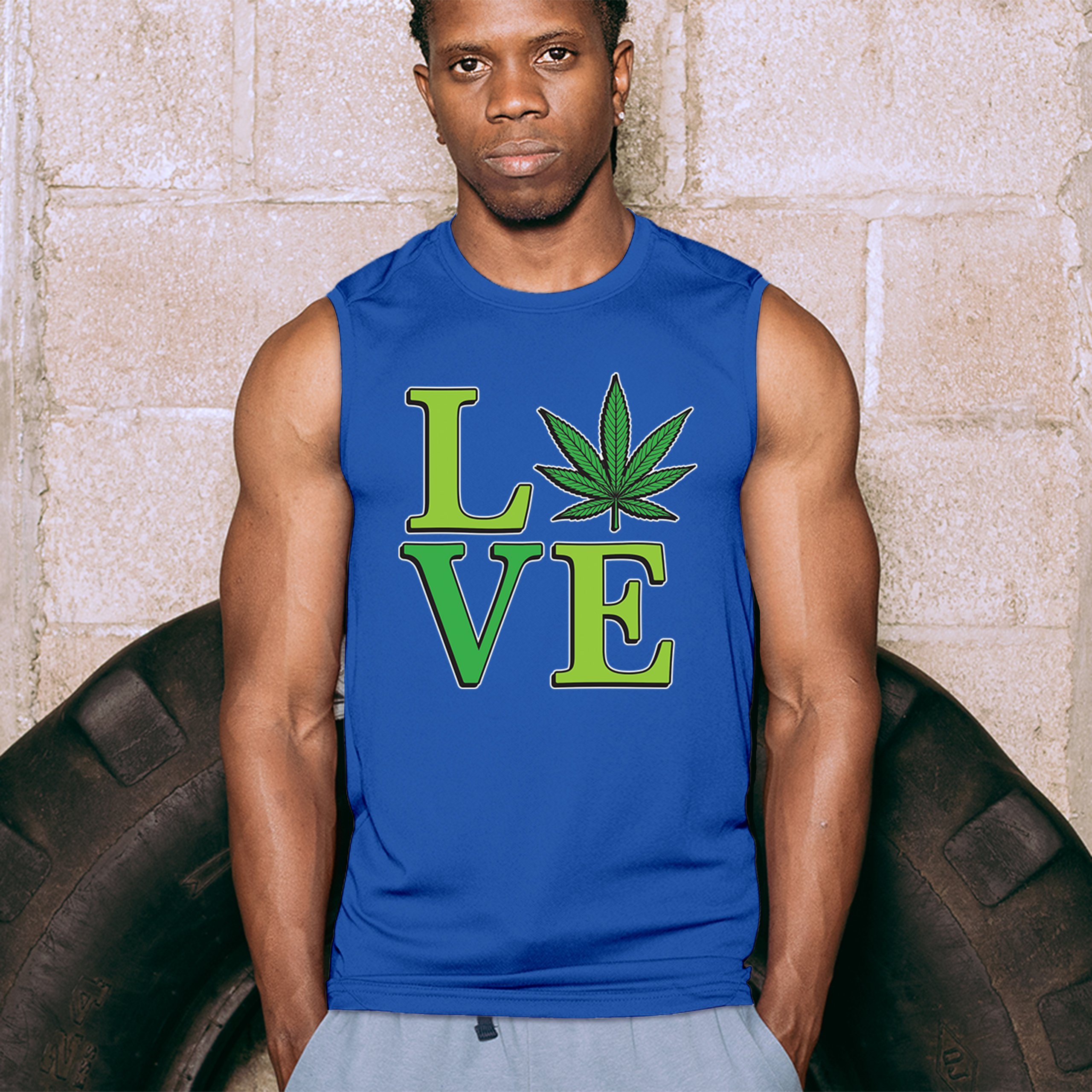 Love Weed Leaf Muscle Shirt Cannabis 420 Wordplay Marijuana Stoner Plant Men's - Picture 40 of 43