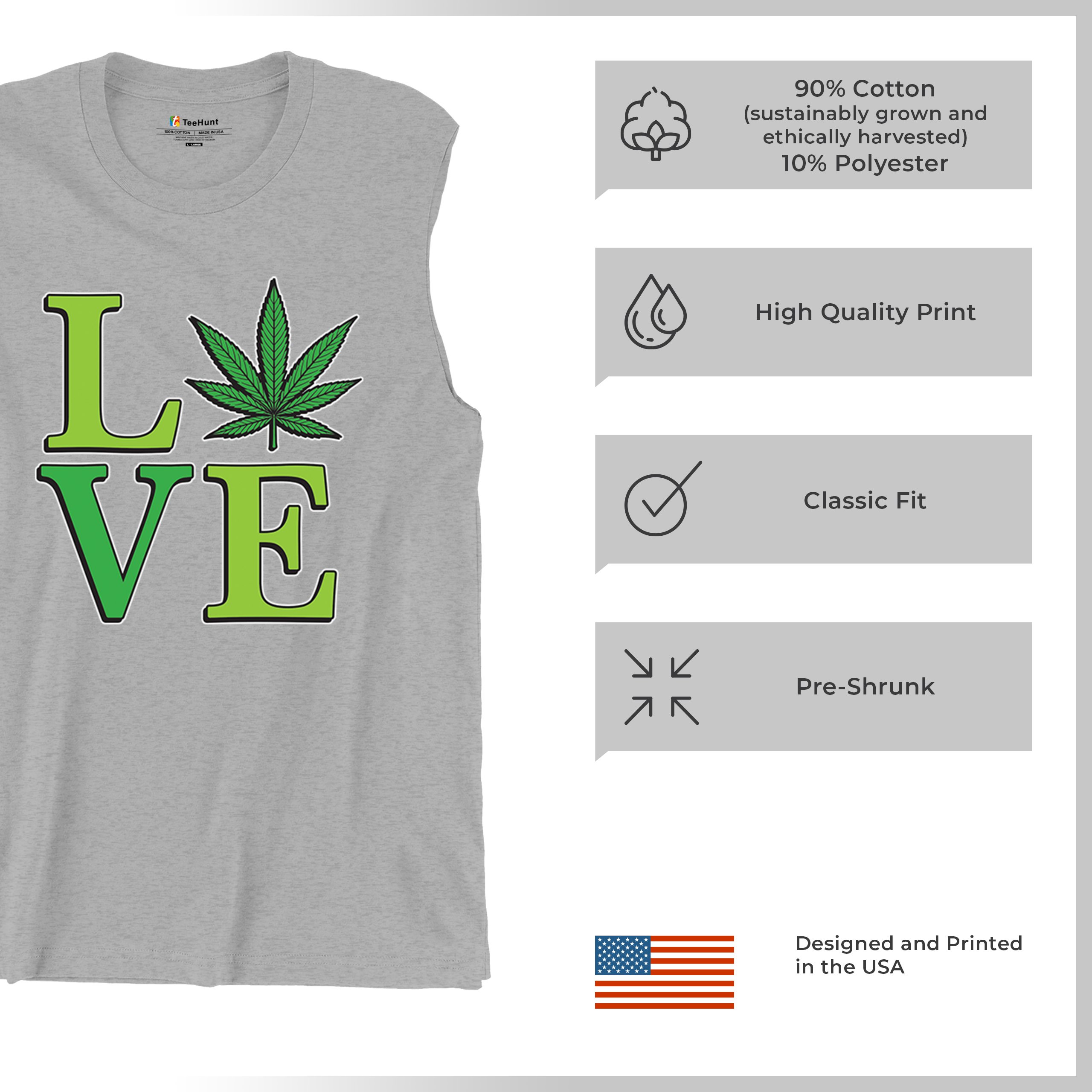 Love Weed Leaf Muscle Shirt Cannabis 420 Wordplay Marijuana Stoner Plant Men's - Picture 14 of 43