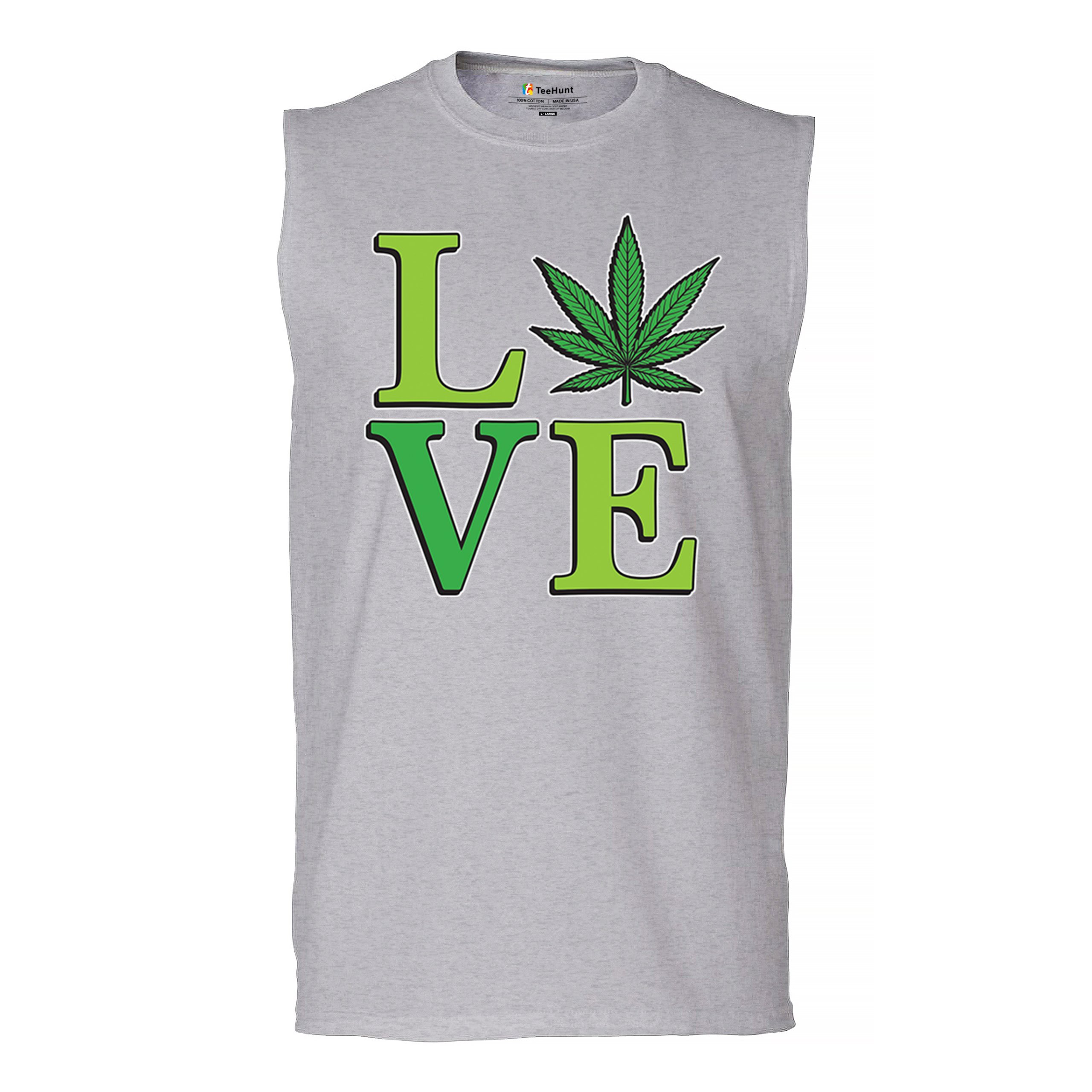 Love Weed Leaf Muscle Shirt Cannabis 420 Wordplay Marijuana Stoner Plant Men's - Picture 9 of 43