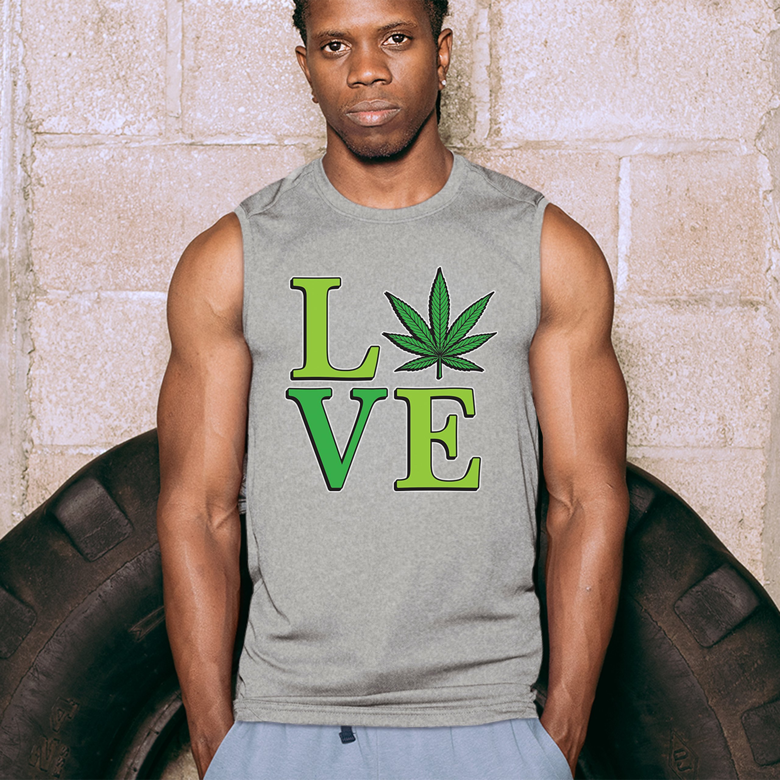 Love Weed Leaf Muscle Shirt Cannabis 420 Wordplay Marijuana Stoner Plant Men's - Picture 12 of 43