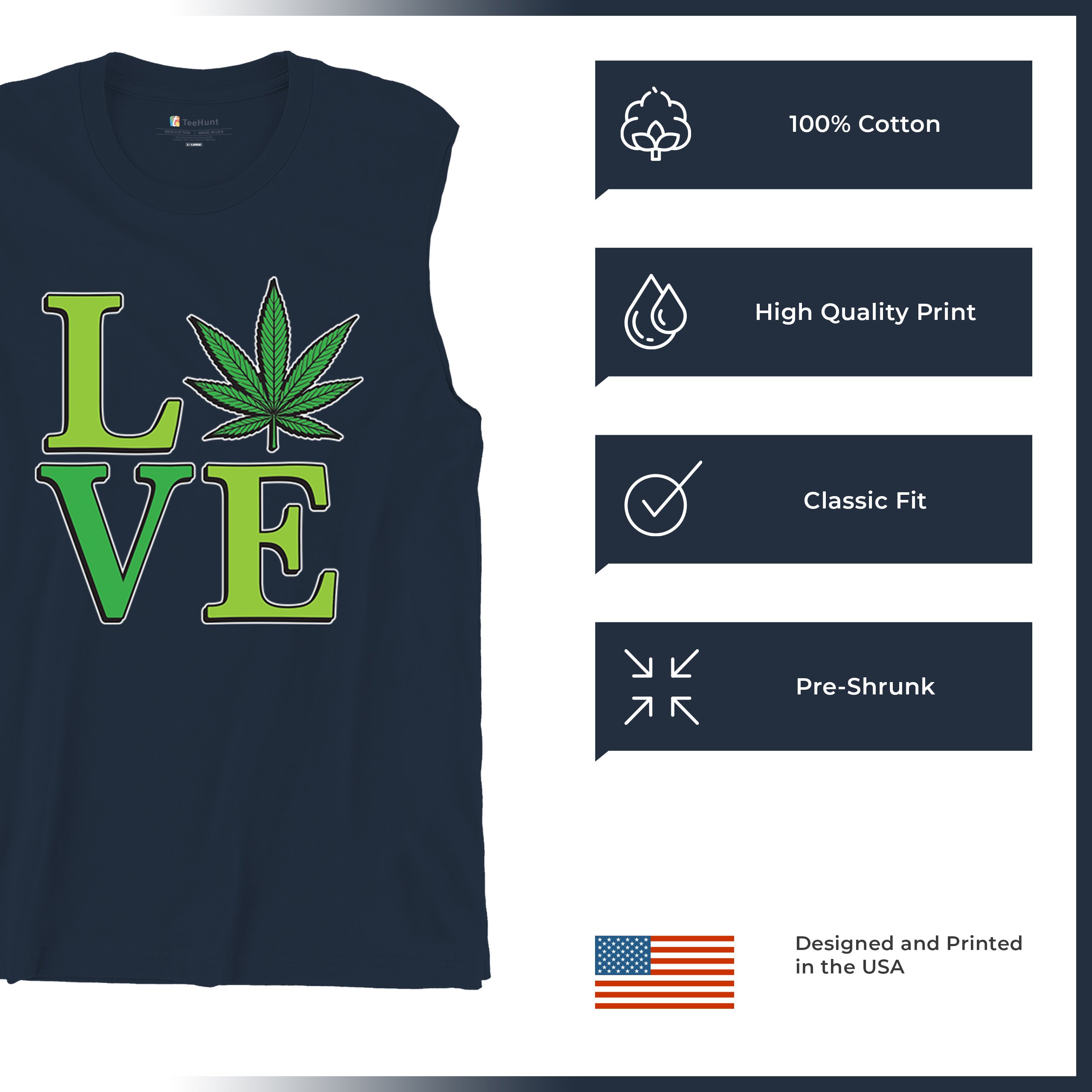 Love Weed Leaf Muscle Shirt Cannabis 420 Wordplay Marijuana Stoner Plant Men's - Picture 35 of 43