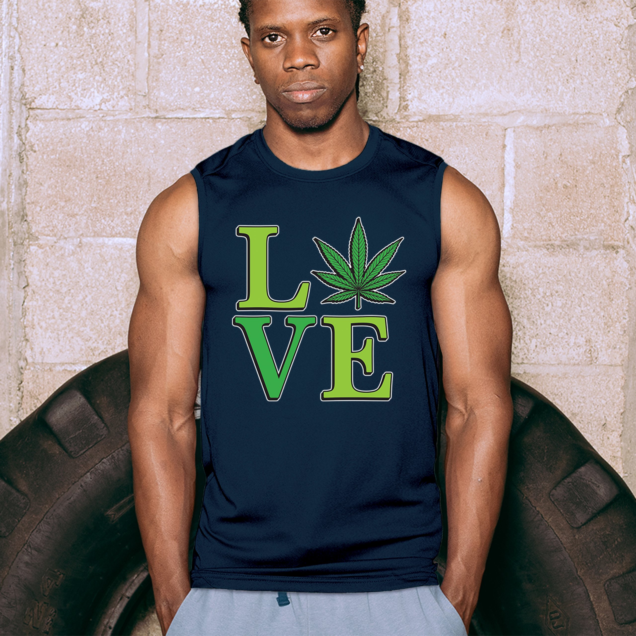 Love Weed Leaf Muscle Shirt Cannabis 420 Wordplay Marijuana Stoner Plant Men's - Picture 33 of 43