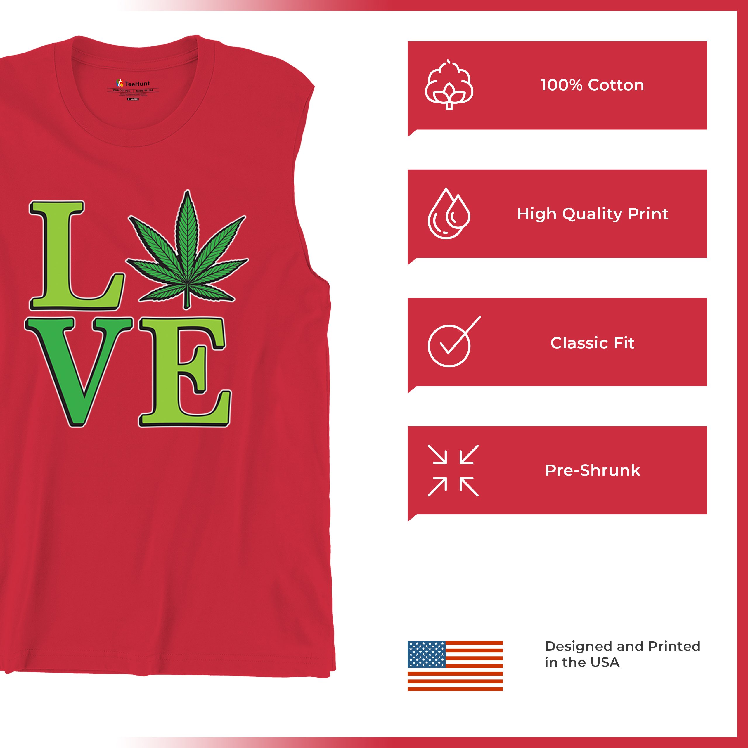 Love Weed Leaf Muscle Shirt Cannabis 420 Wordplay Marijuana Stoner Plant Men's - Picture 21 of 43