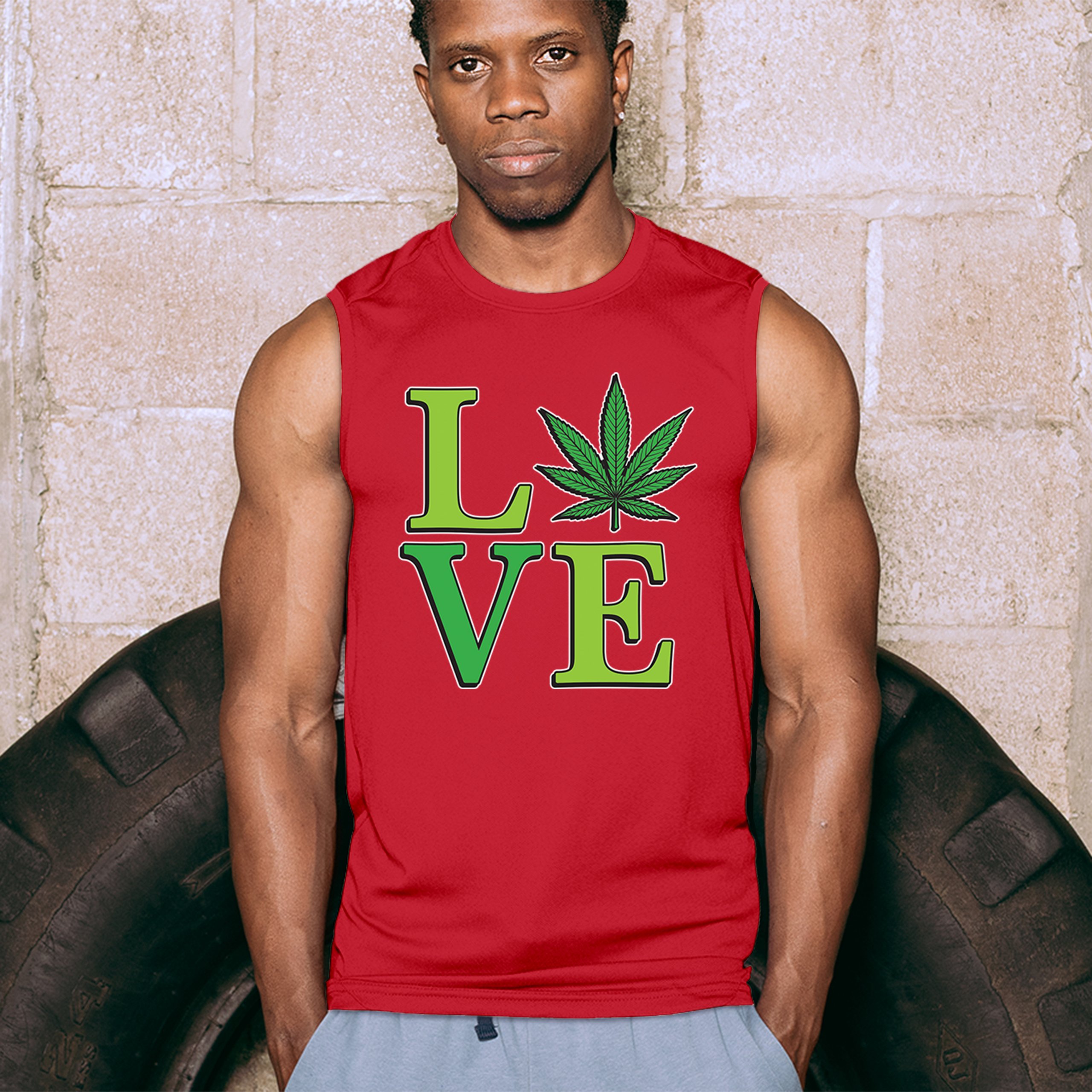 Love Weed Leaf Muscle Shirt Cannabis 420 Wordplay Marijuana Stoner Plant Men's - Picture 19 of 43