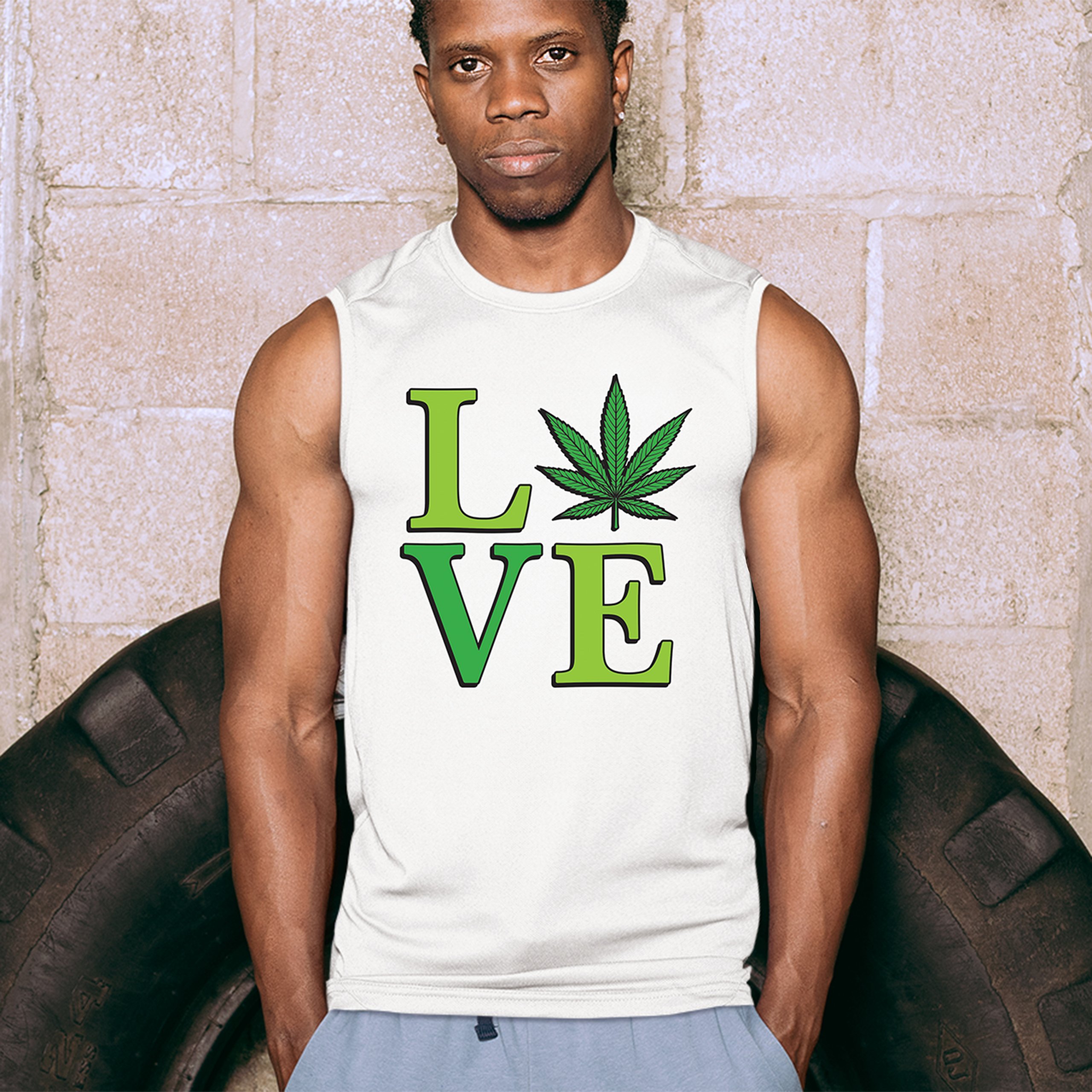 Love Weed Leaf Muscle Shirt Cannabis 420 Wordplay Marijuana Stoner Plant Men's - Picture 26 of 43