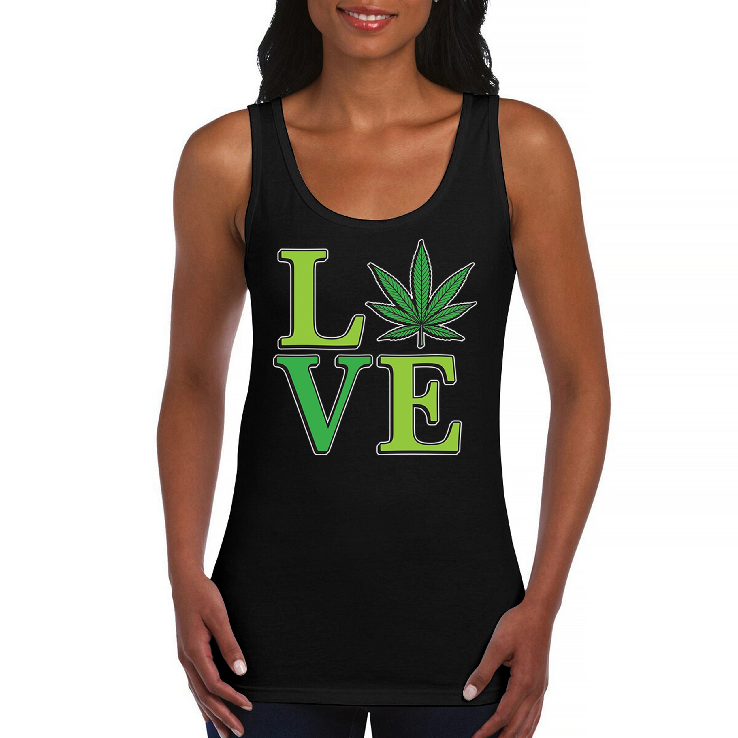 Love Weed Leaf Women’s Tank Top Cannabis 420 Wordplay Marijuana Stoner Plant
