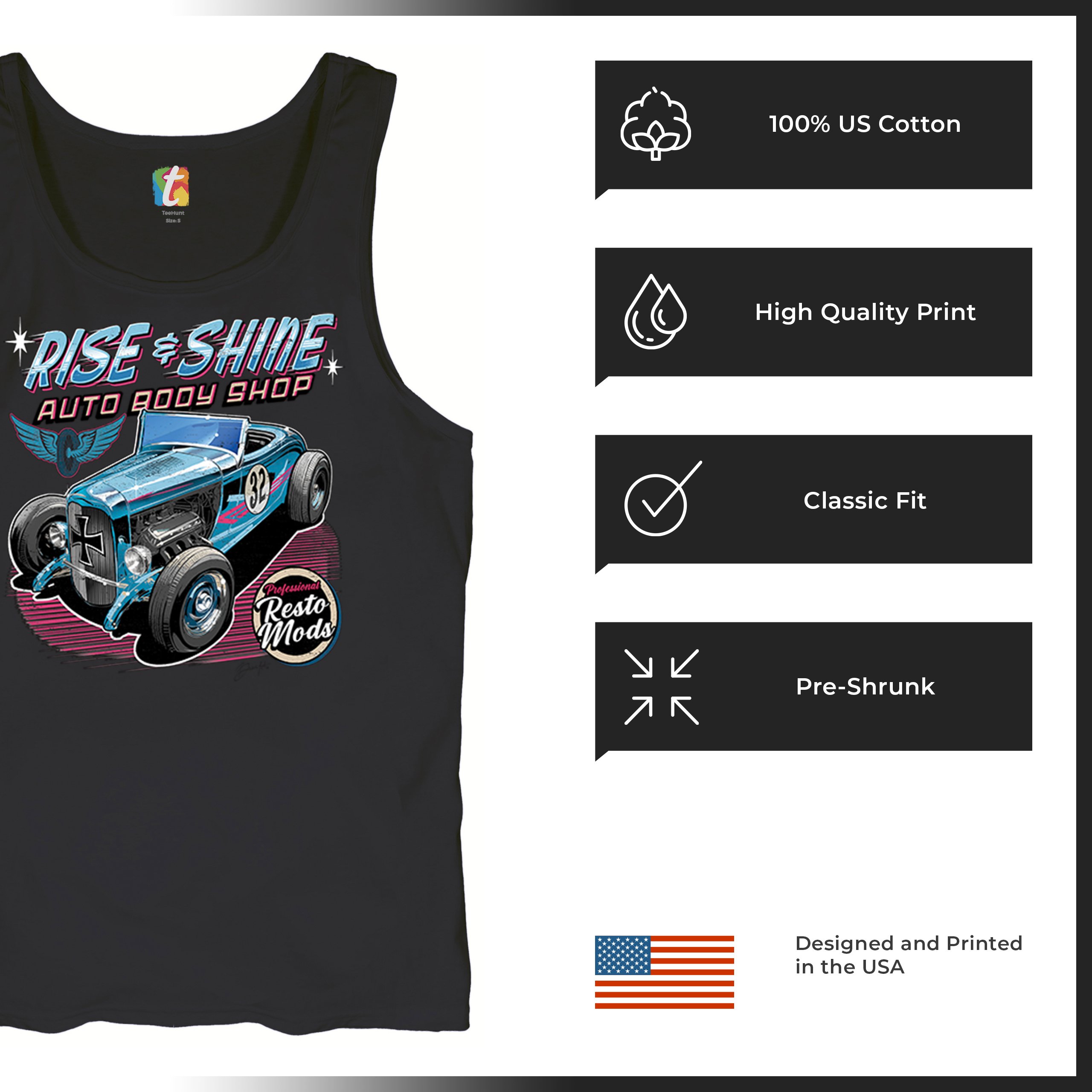 Rise and Shine Hot Rod Tank Top Auto Body Shop Custom Classic Cars Men's Top