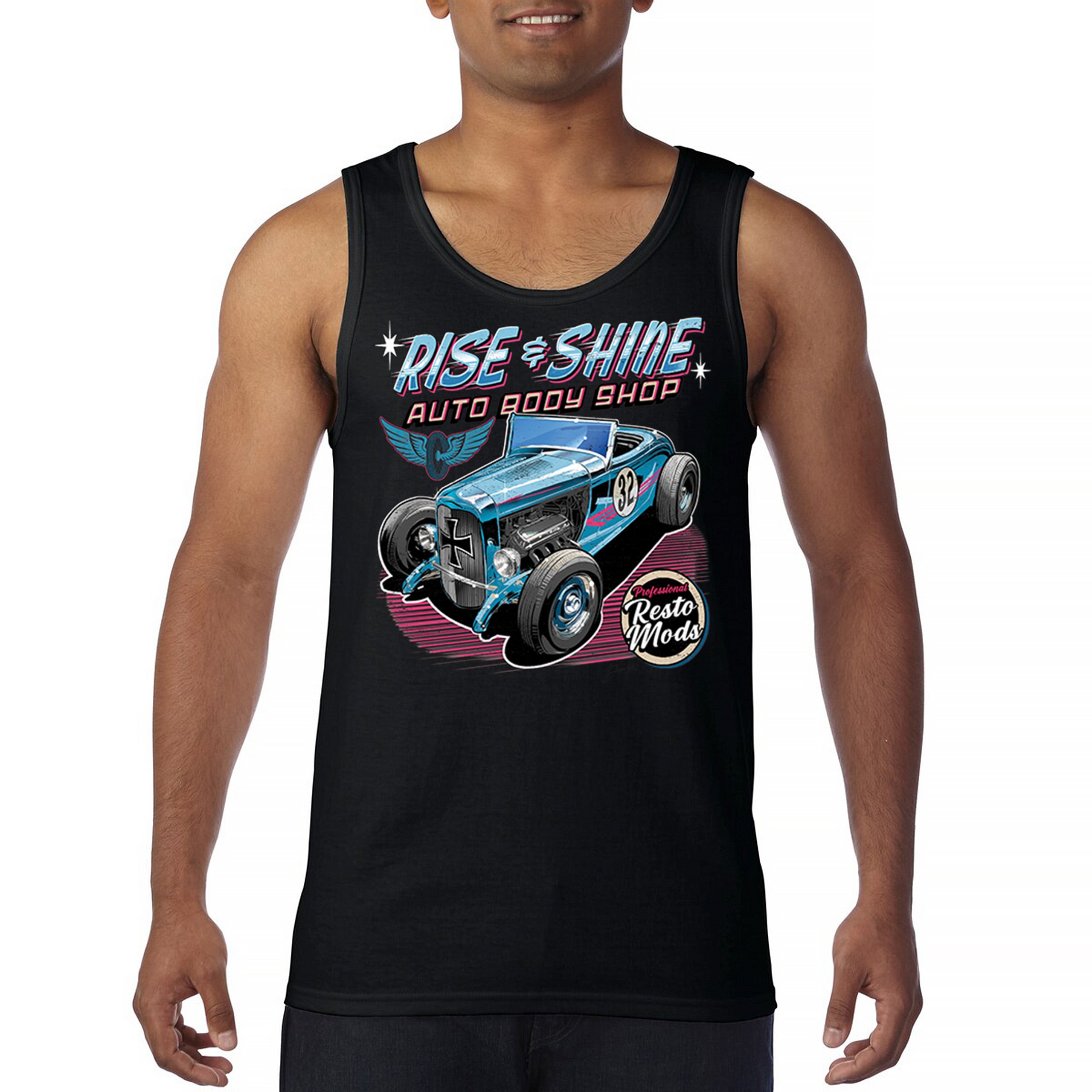 Rise and Shine Hot Rod Tank Top Auto Body Shop Custom Classic Cars Men's Top