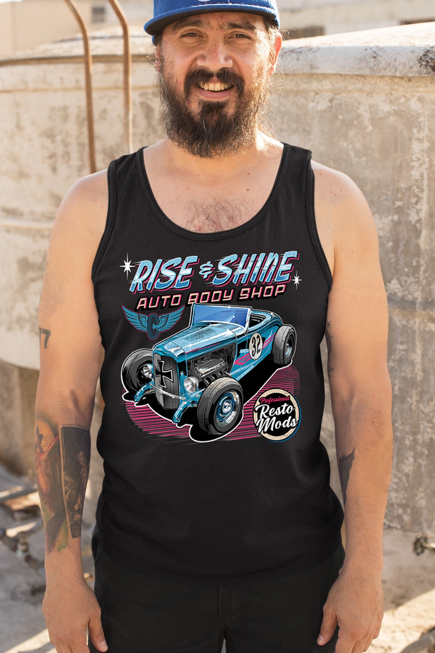 Rise and Shine Hot Rod Tank Top Auto Body Shop Custom Classic Cars Men's Top