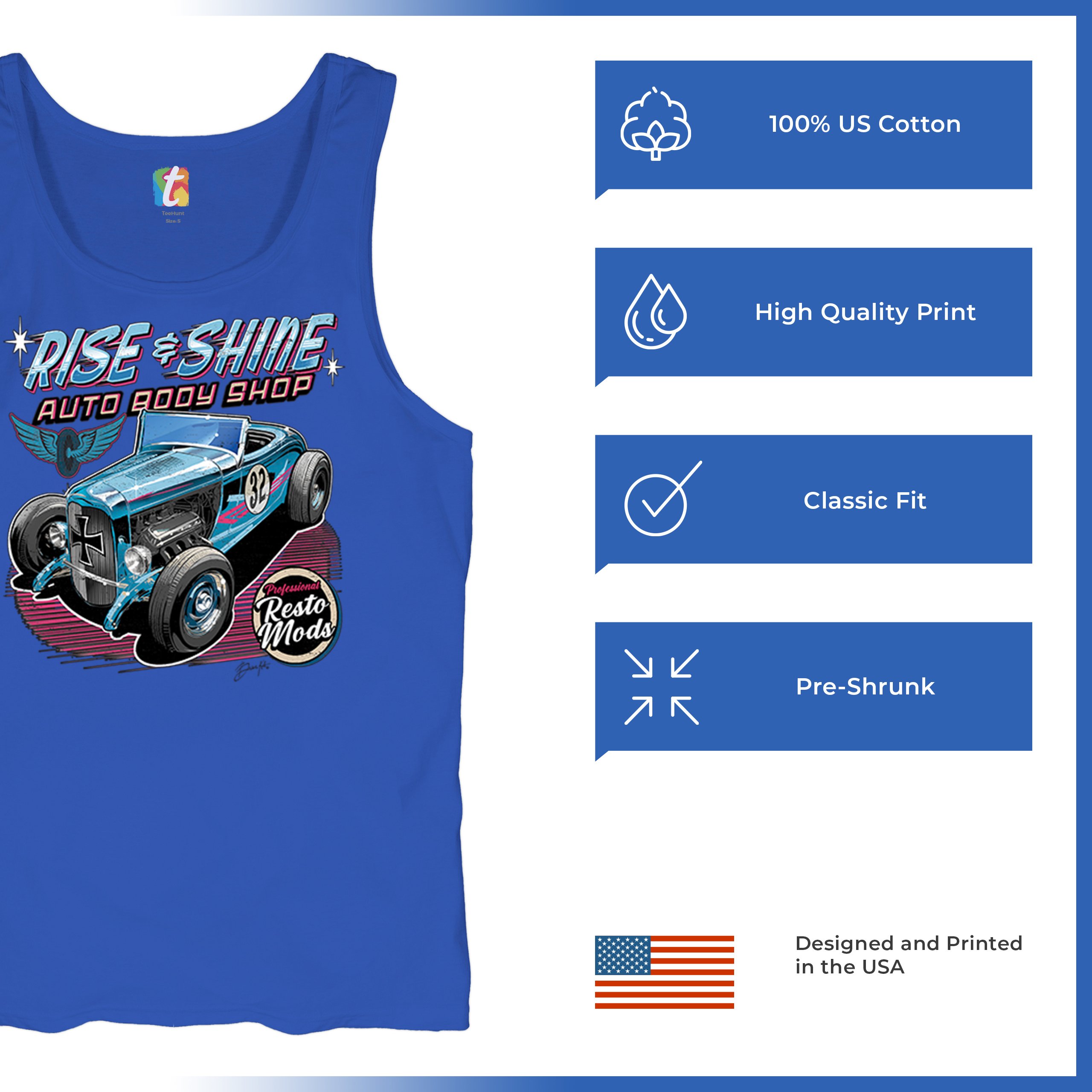 Rise and Shine Hot Rod Tank Top Auto Body Shop Custom Classic Cars Men's Top