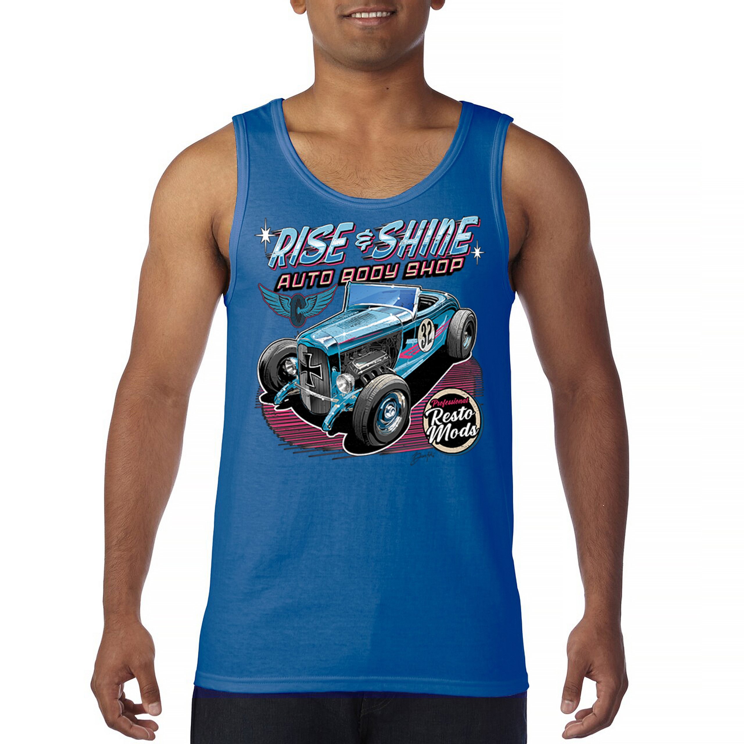 Rise and Shine Hot Rod Tank Top Auto Body Shop Custom Classic Cars Men's Top