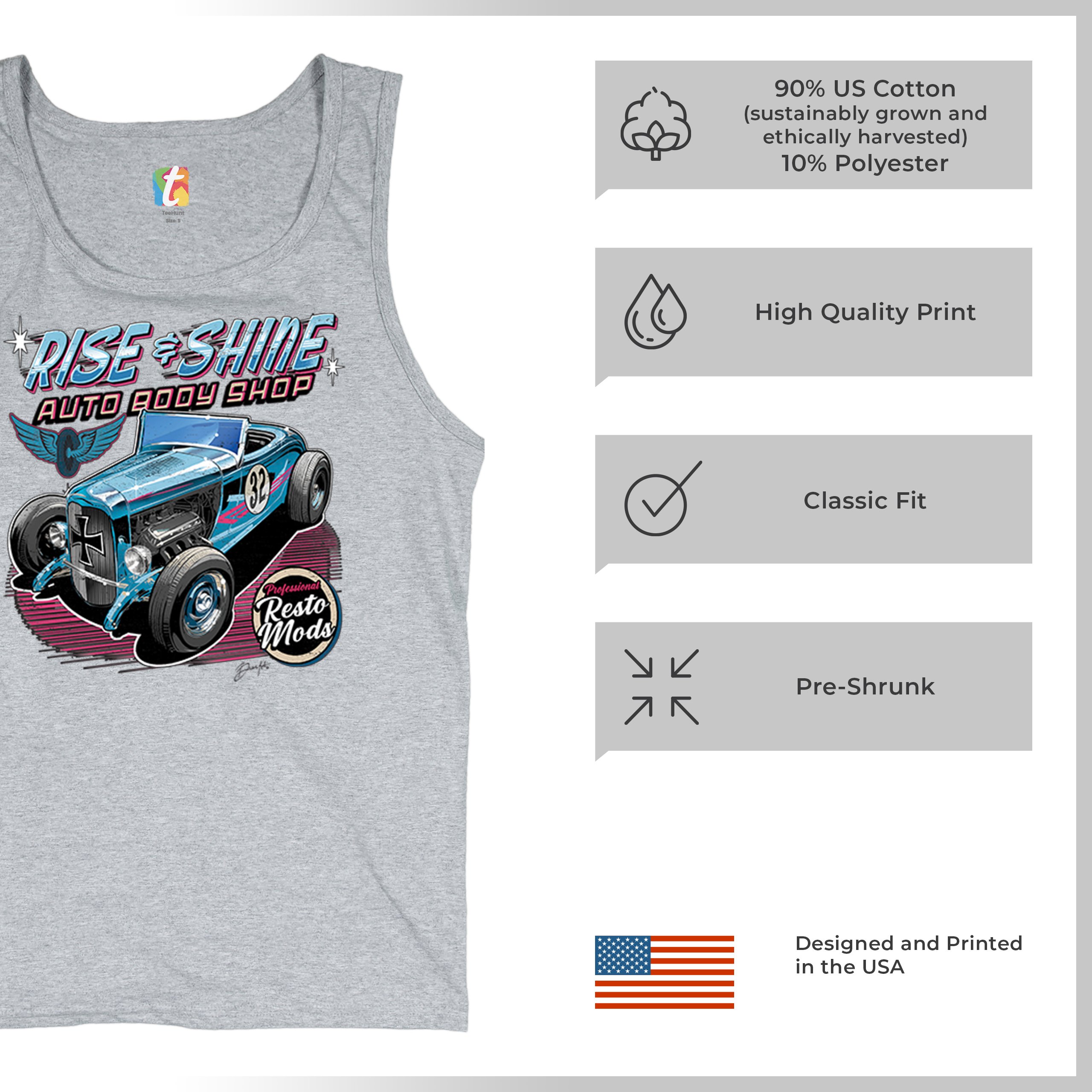 Rise and Shine Hot Rod Tank Top Auto Body Shop Custom Classic Cars Men's Top