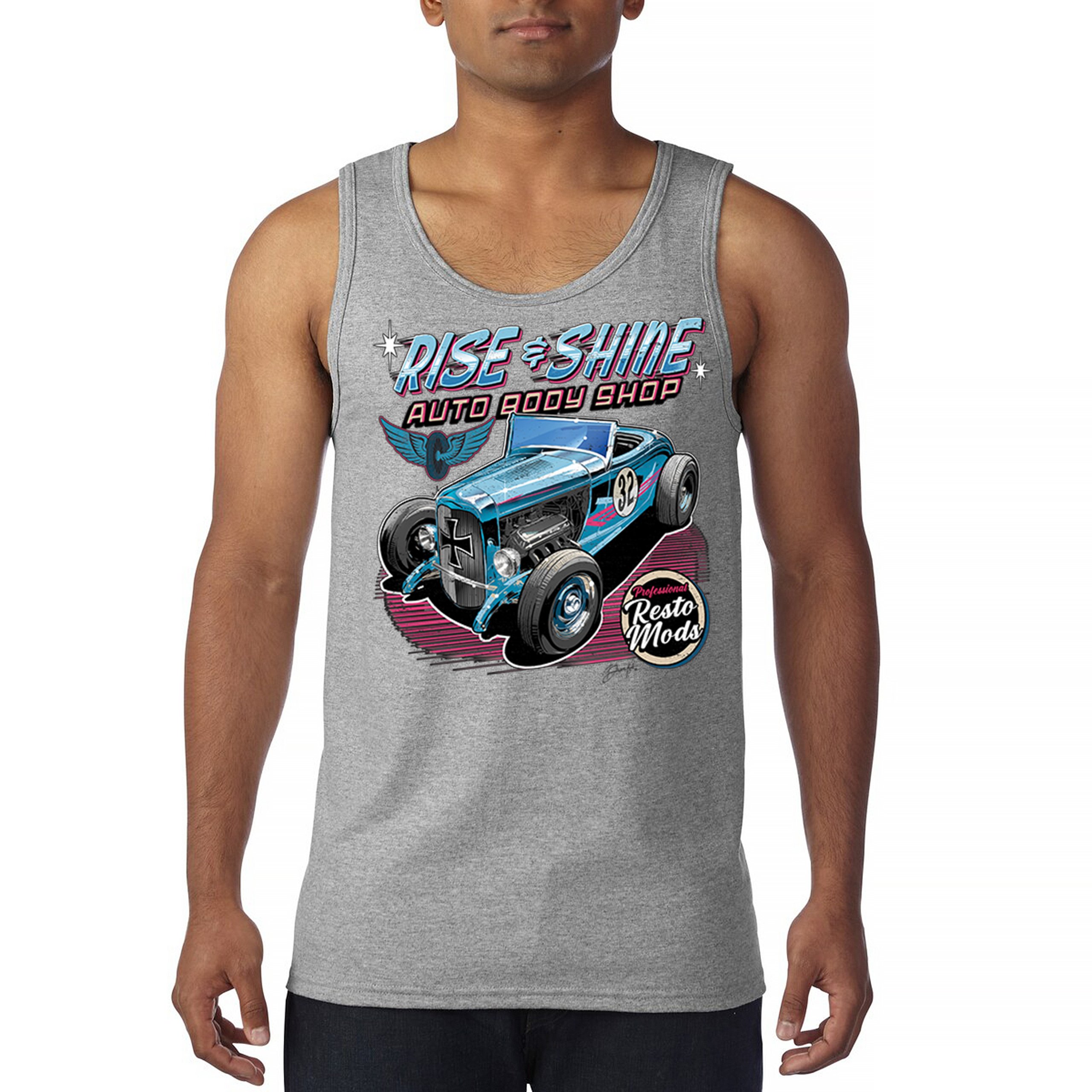 Rise and Shine Hot Rod Tank Top Auto Body Shop Custom Classic Cars Men's Top