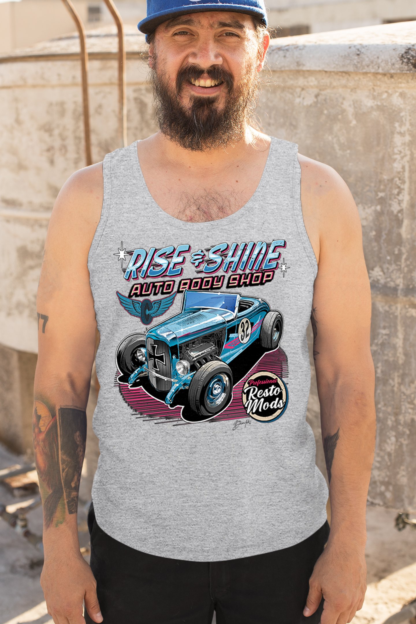 Rise and Shine Hot Rod Tank Top Auto Body Shop Custom Classic Cars Men's Top