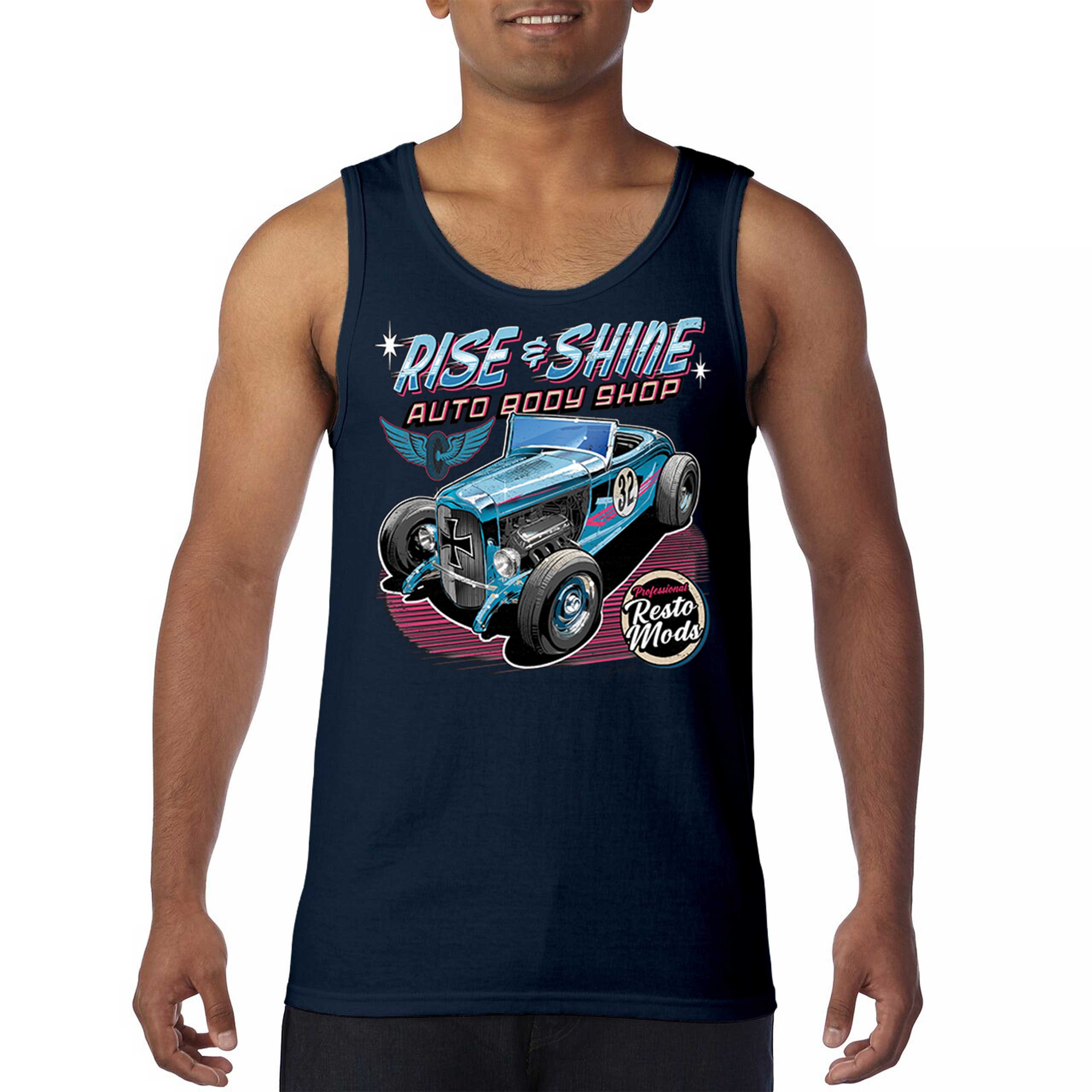 Rise and Shine Hot Rod Tank Top Auto Body Shop Custom Classic Cars Men's Top