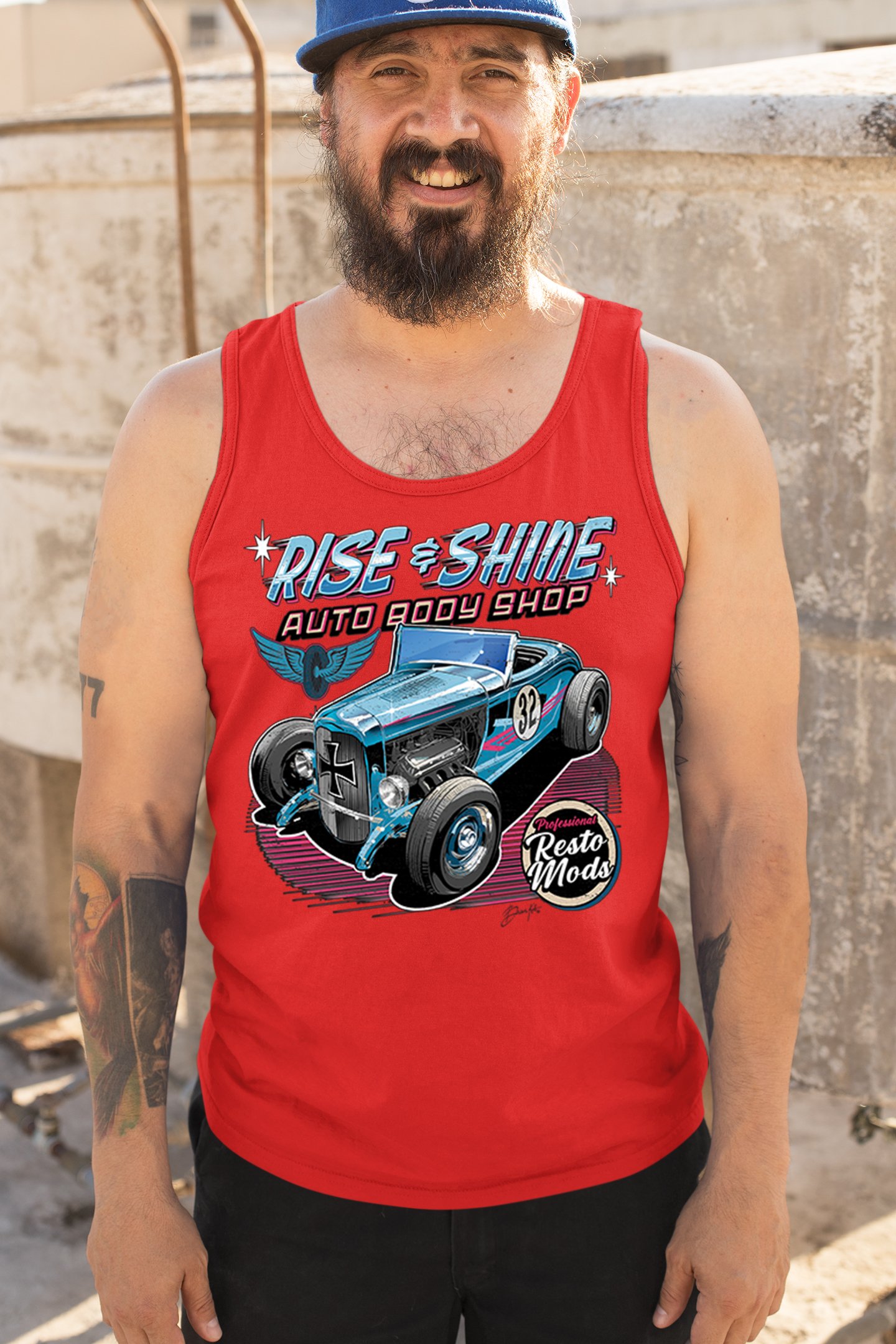 Rise and Shine Hot Rod Tank Top Auto Body Shop Custom Classic Cars Men's Top