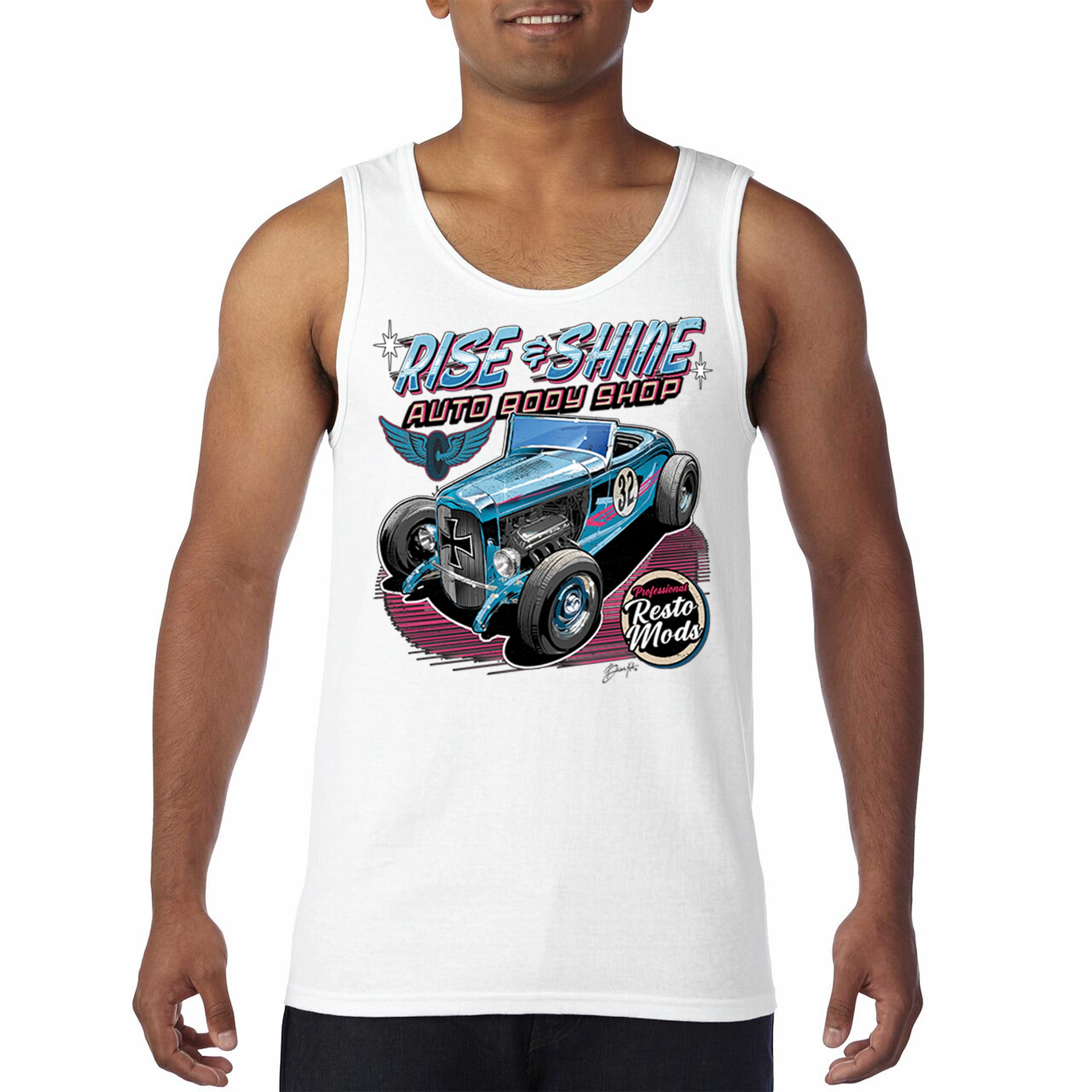 Rise and Shine Hot Rod Tank Top Auto Body Shop Custom Classic Cars Men's Top