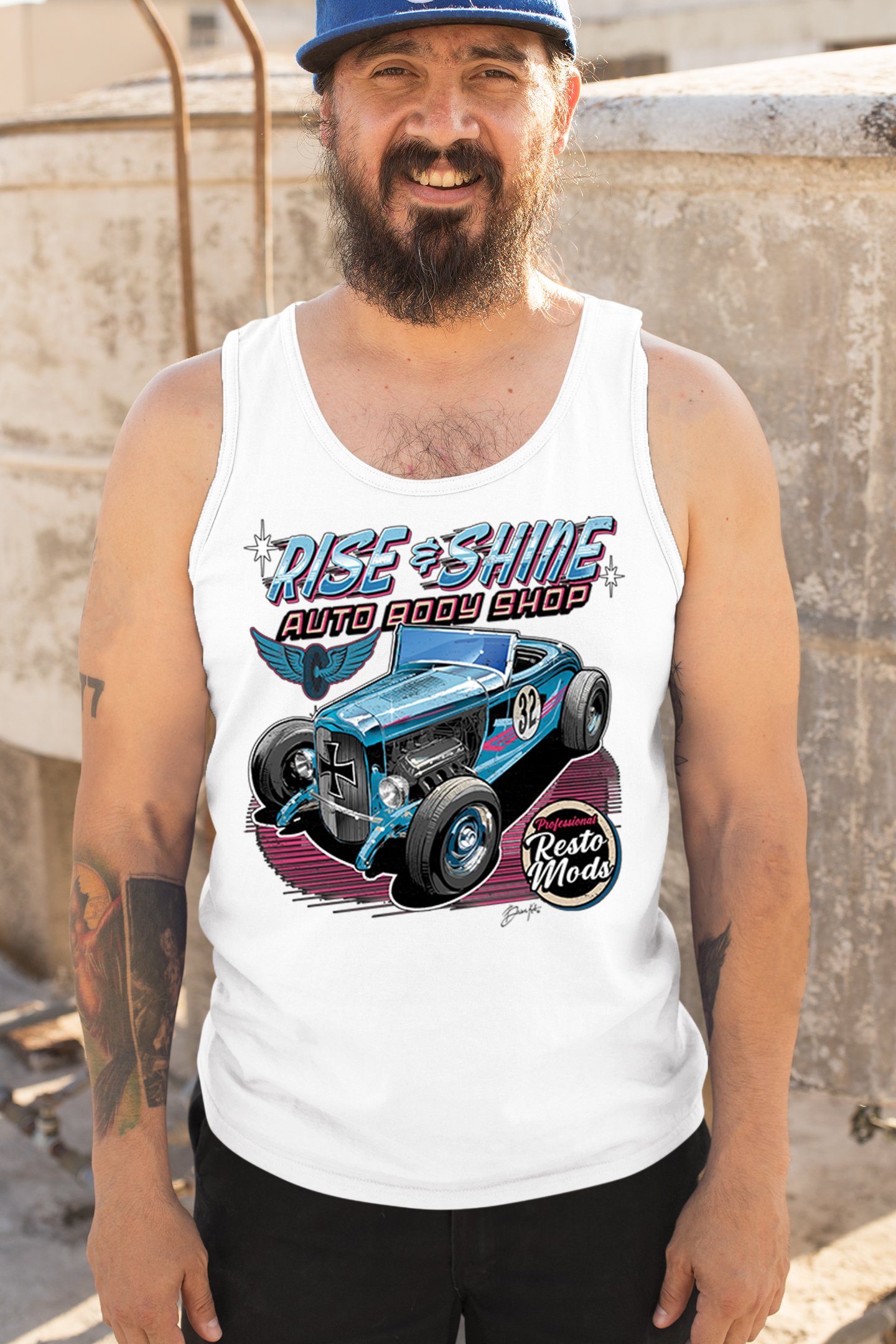 Rise and Shine Hot Rod Tank Top Auto Body Shop Custom Classic Cars Men's Top