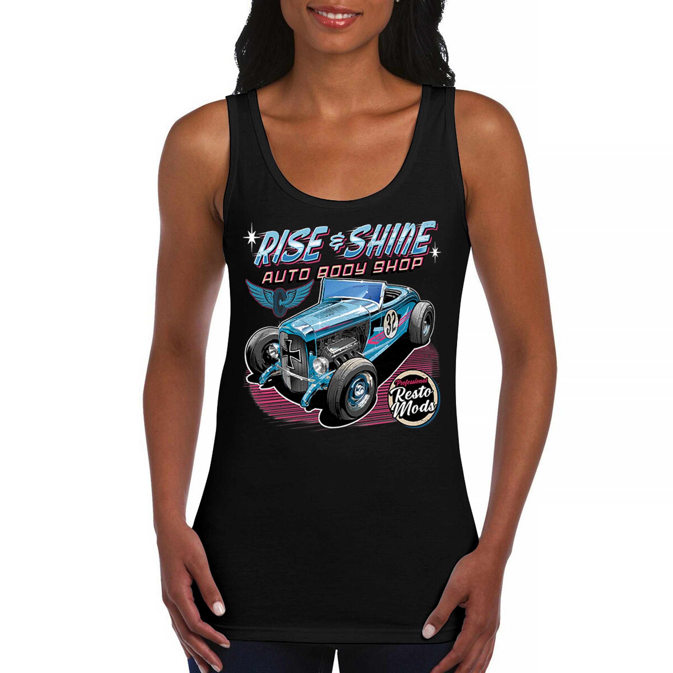 Rise and Shine Hot Rod Women’s Tank Top Auto Body Shop Custom Classic Cars