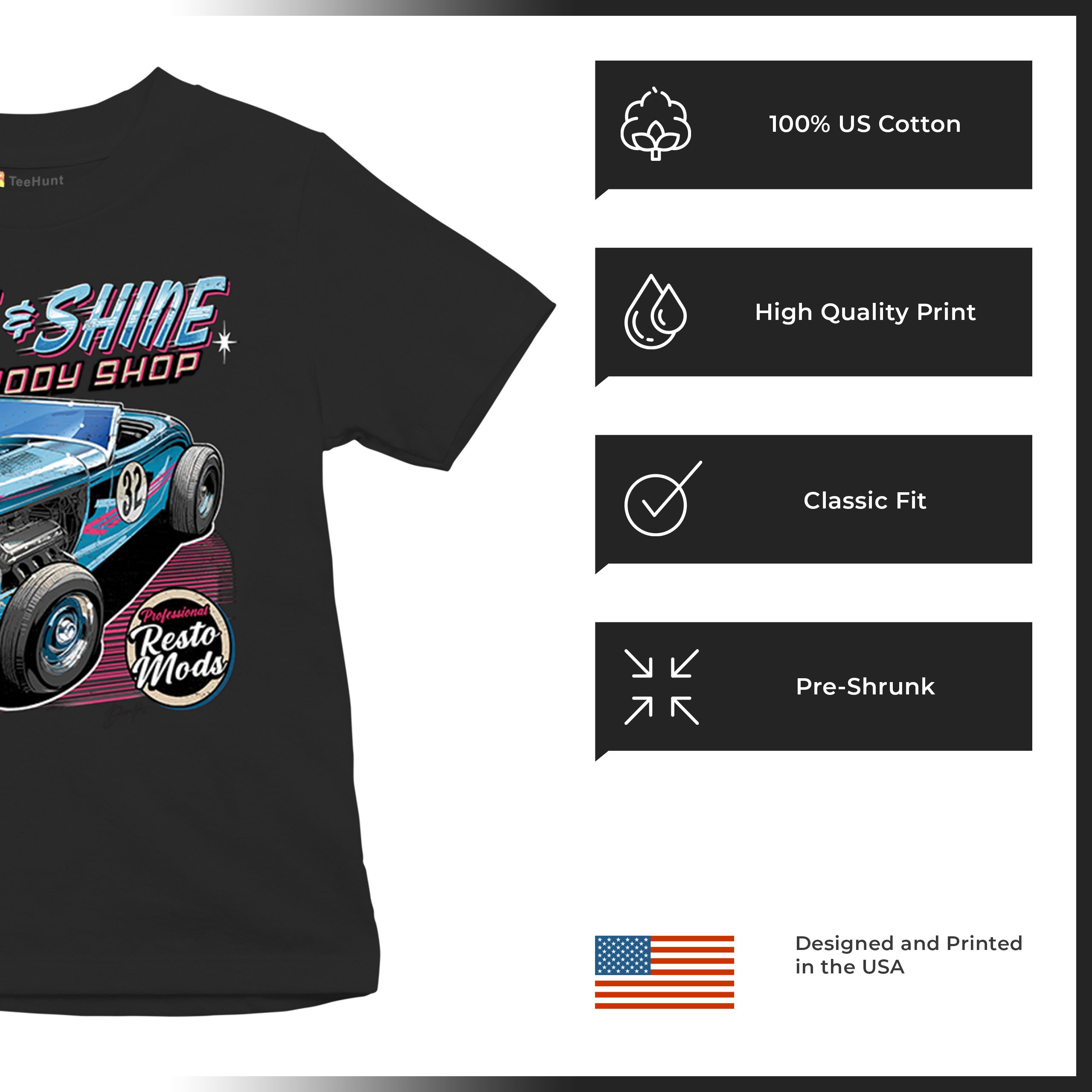 Rise and Shine Hot Rod Youth T-shirt Auto Body Shop Custom Classic Cars Kids - Picture 7 of 50