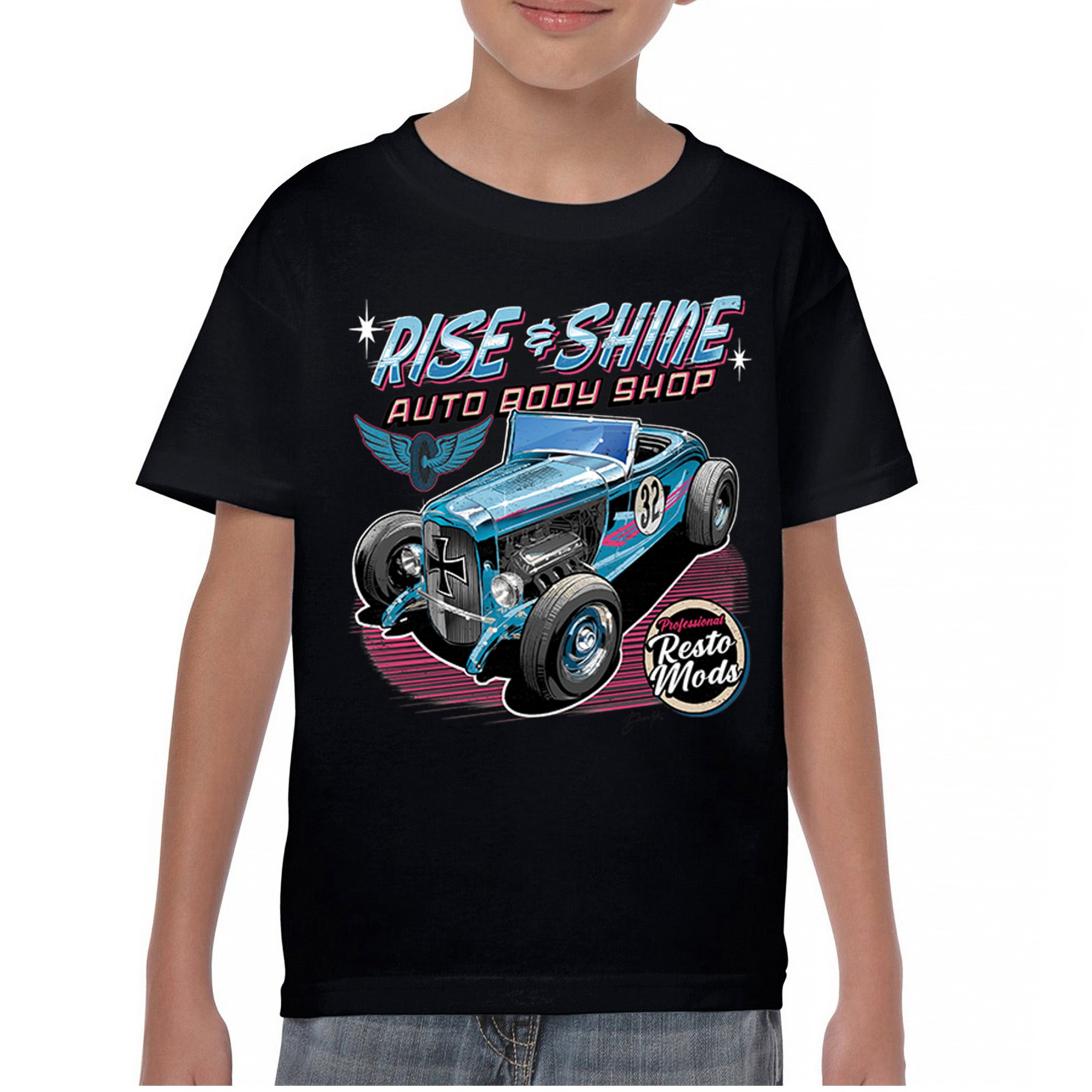 Rise and Shine Hot Rod Youth T-shirt Auto Body Shop Custom Classic Cars Kids - Picture 2 of 50