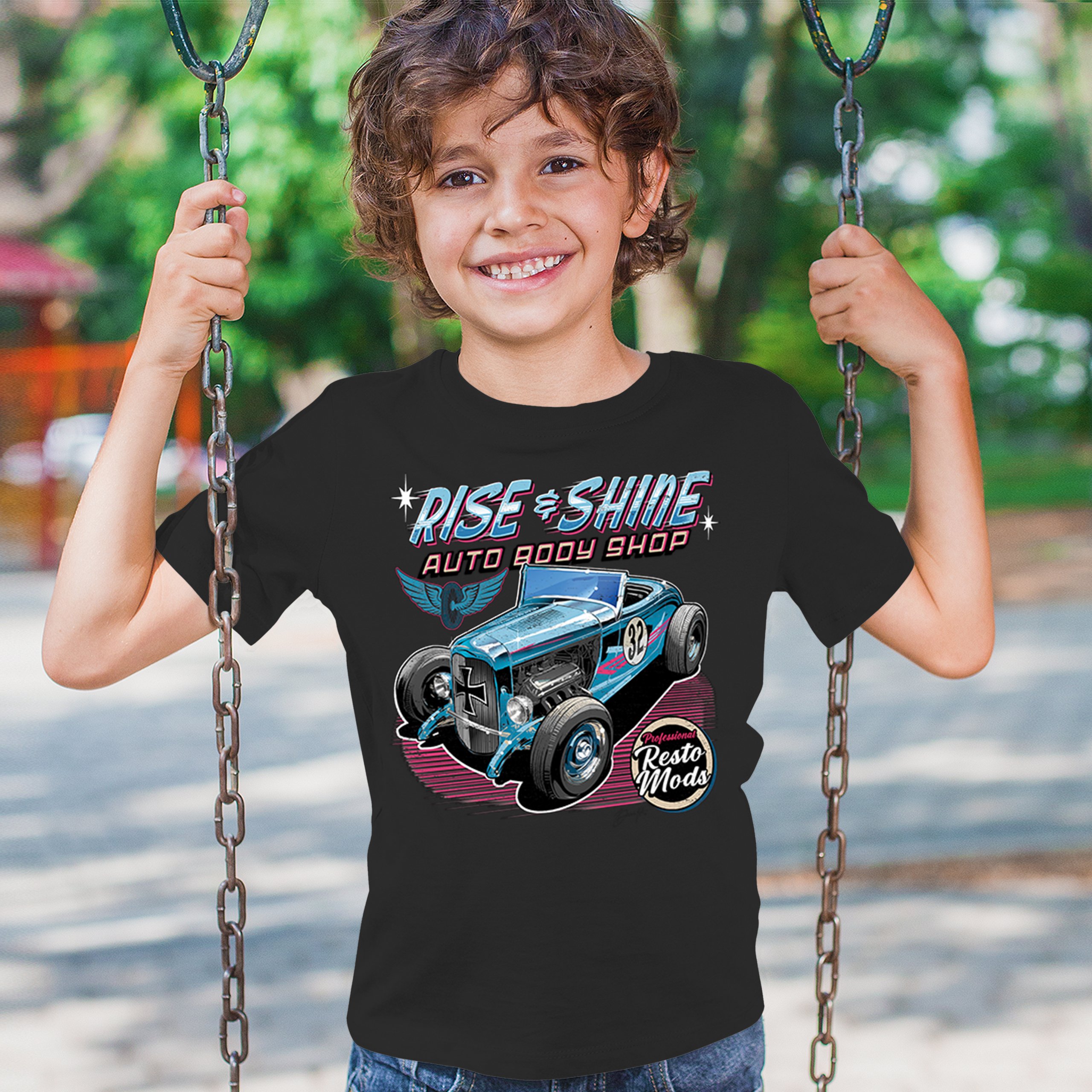 Rise and Shine Hot Rod Youth T-shirt Auto Body Shop Custom Classic Cars Kids - Picture 5 of 50