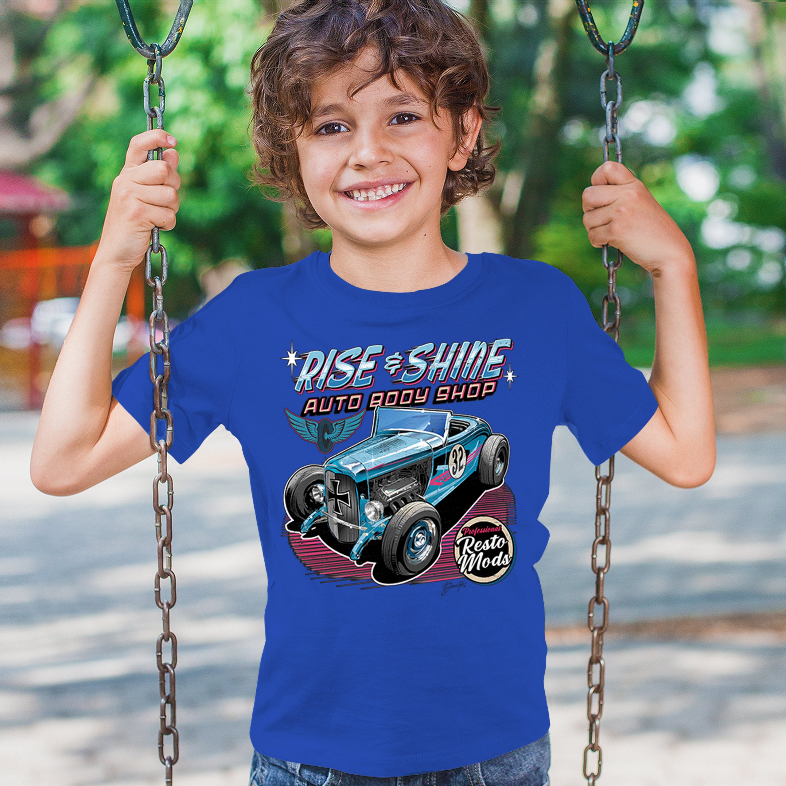 Rise and Shine Hot Rod Youth T-shirt Auto Body Shop Custom Classic Cars Kids - Picture 40 of 50