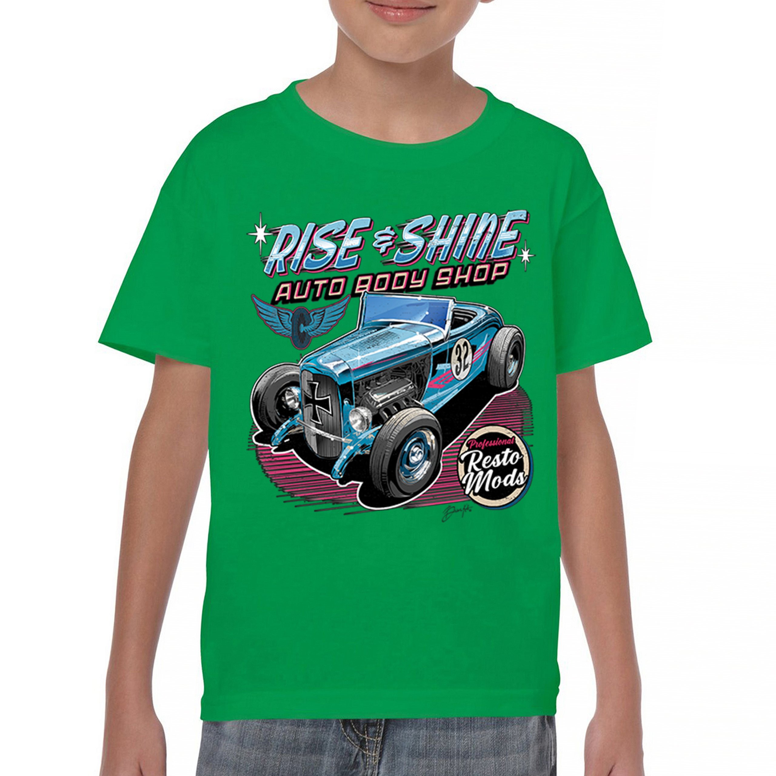 Rise and Shine Hot Rod Youth T-shirt Auto Body Shop Custom Classic Cars Kids - Picture 30 of 50