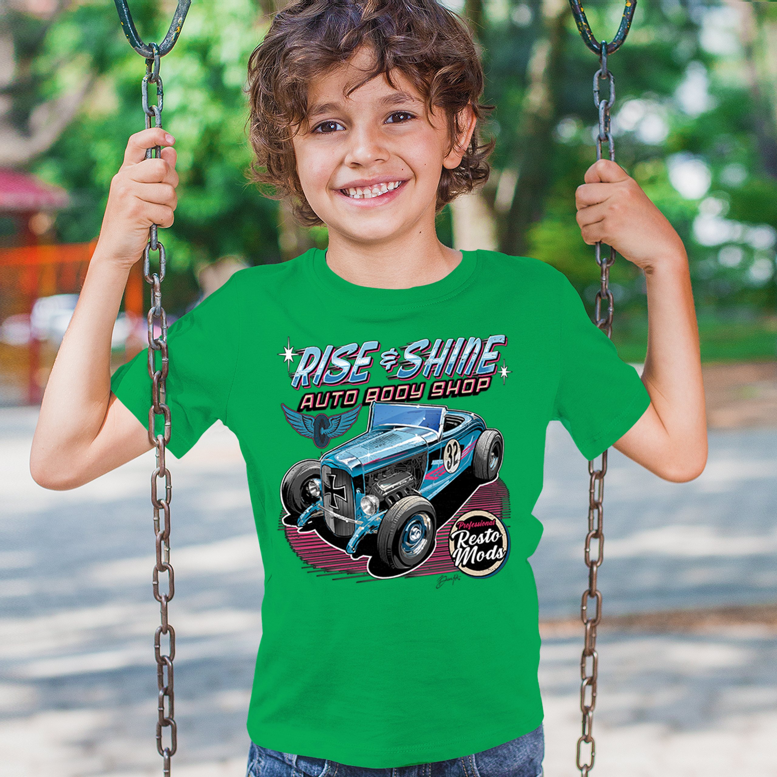 Rise and Shine Hot Rod Youth T-shirt Auto Body Shop Custom Classic Cars Kids - Picture 33 of 50