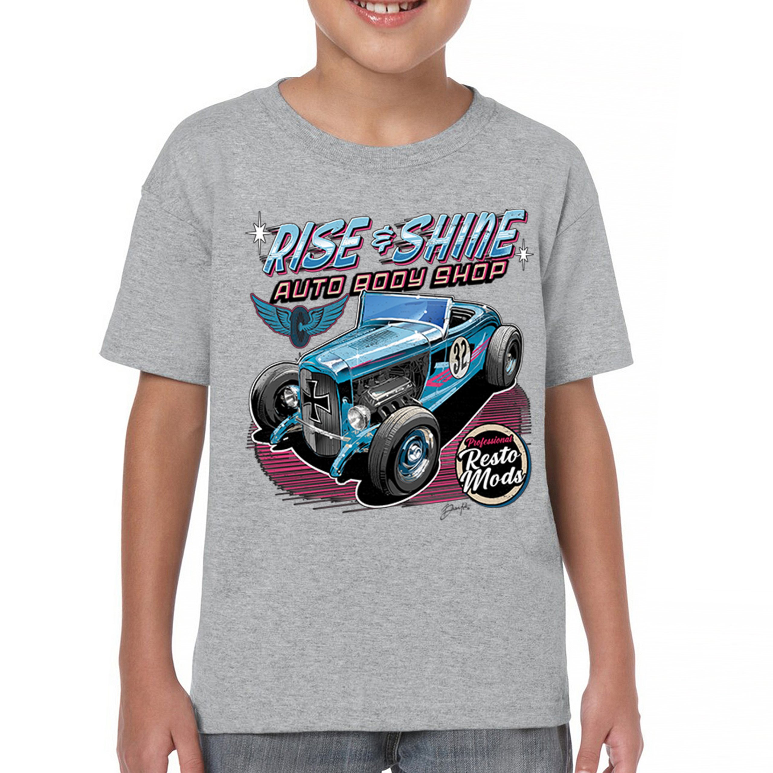 Rise and Shine Hot Rod Youth T-shirt Auto Body Shop Custom Classic Cars Kids - Picture 9 of 50
