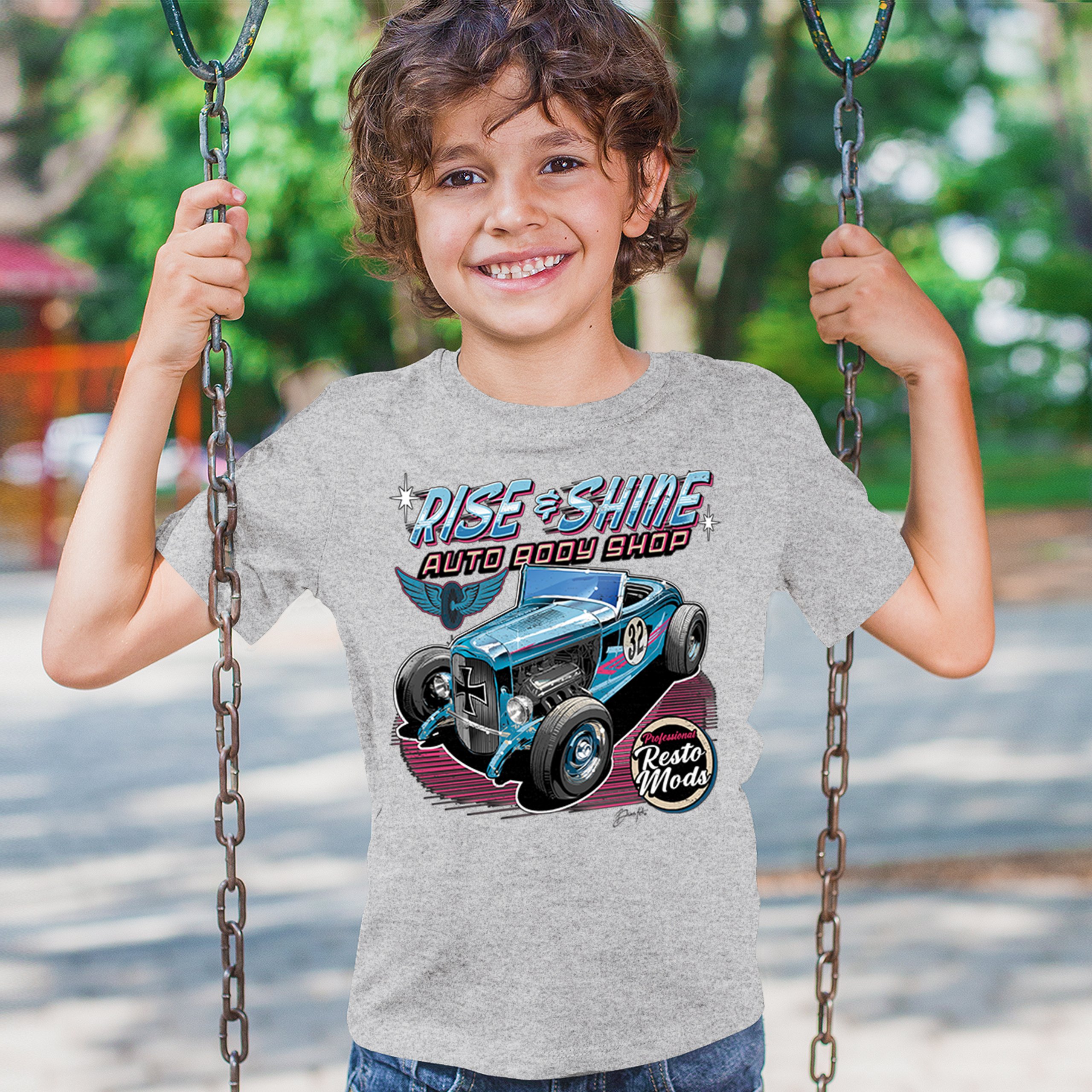 Rise and Shine Hot Rod Youth T-shirt Auto Body Shop Custom Classic Cars Kids - Picture 12 of 50