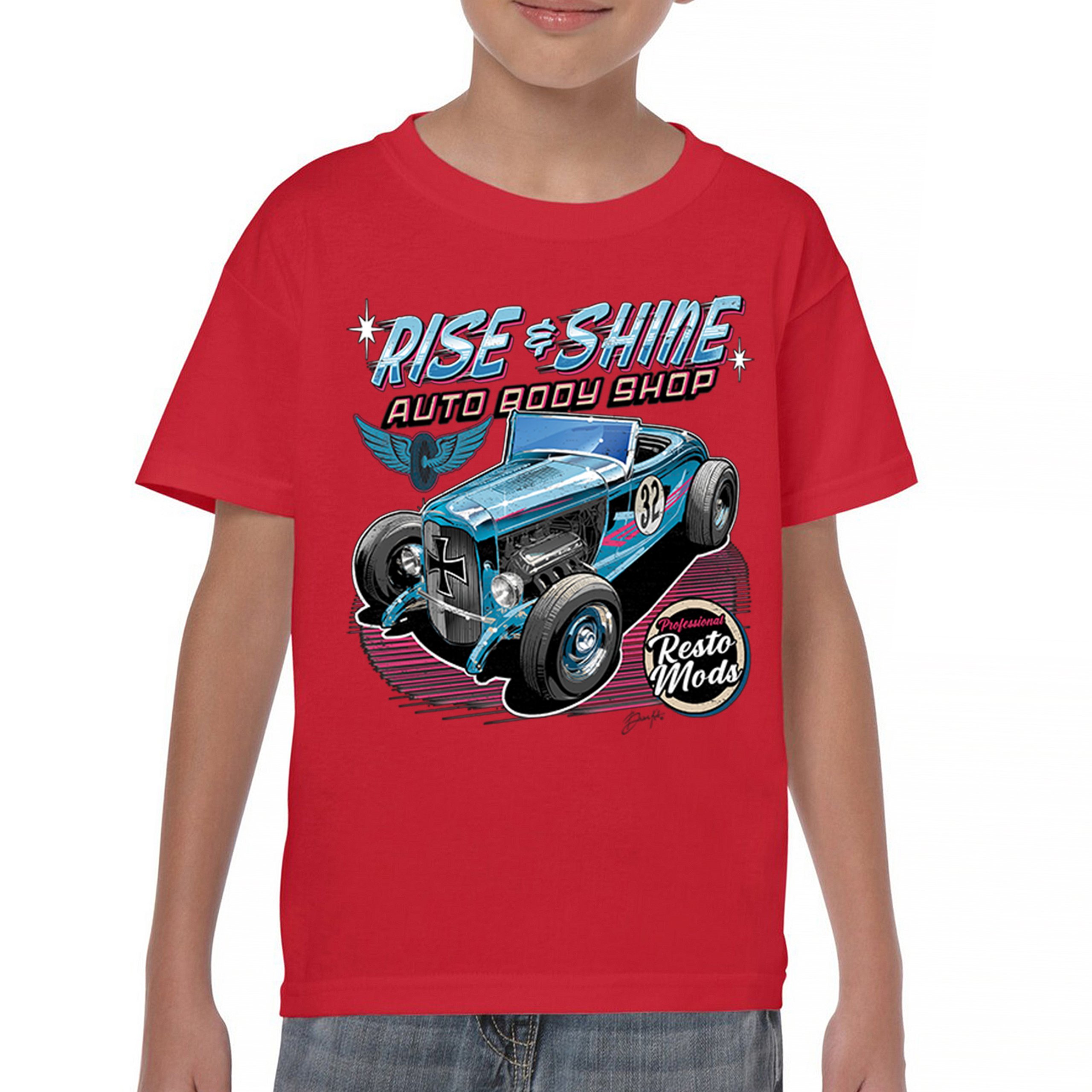 Rise and Shine Hot Rod Youth T-shirt Auto Body Shop Custom Classic Cars Kids - Picture 16 of 50