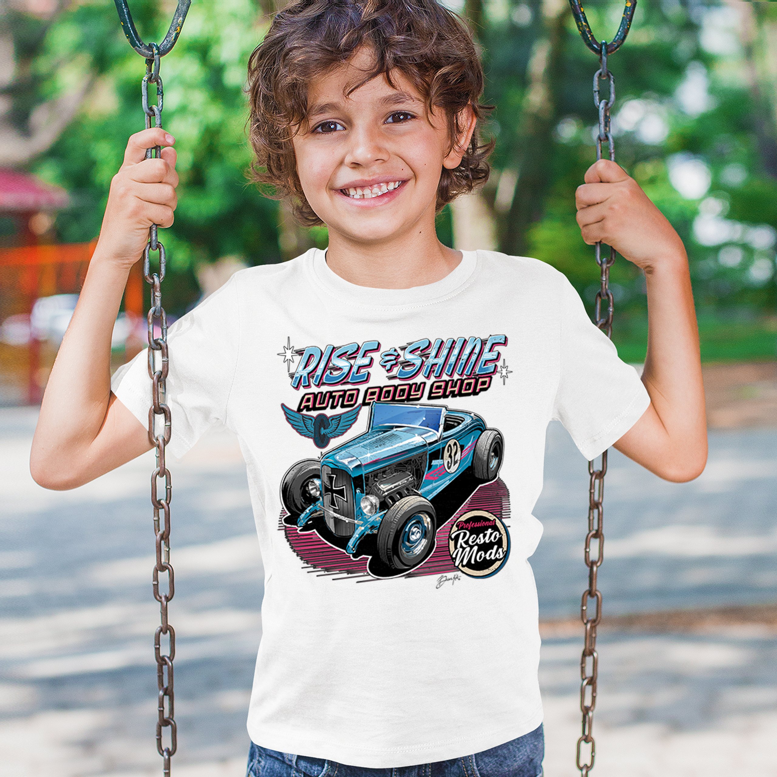 Rise and Shine Hot Rod Youth T-shirt Auto Body Shop Custom Classic Cars Kids - Picture 26 of 50