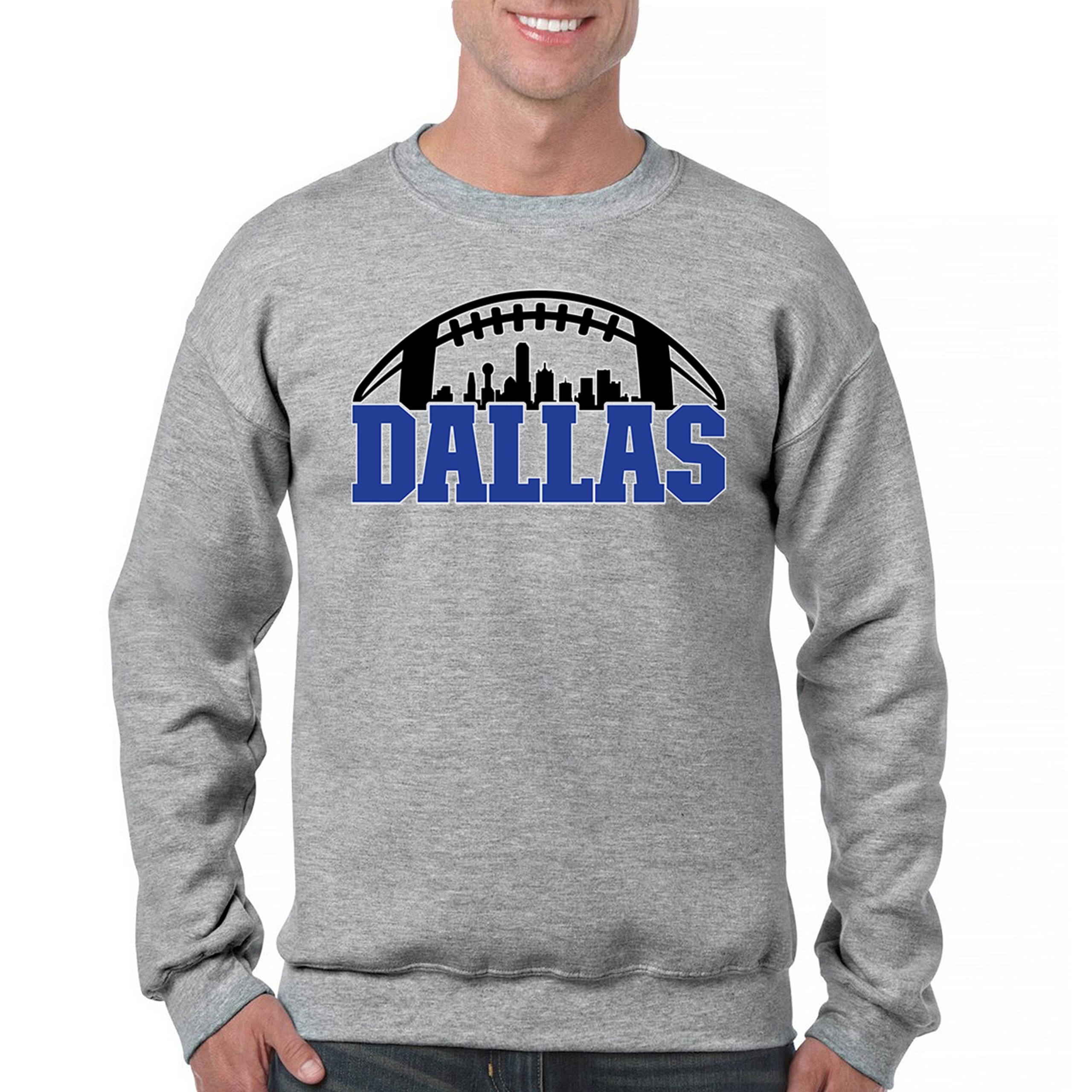 Dallas Skyline Football Sweatshirt Texas Fantasy Bleed Blue Game Day Crewneck