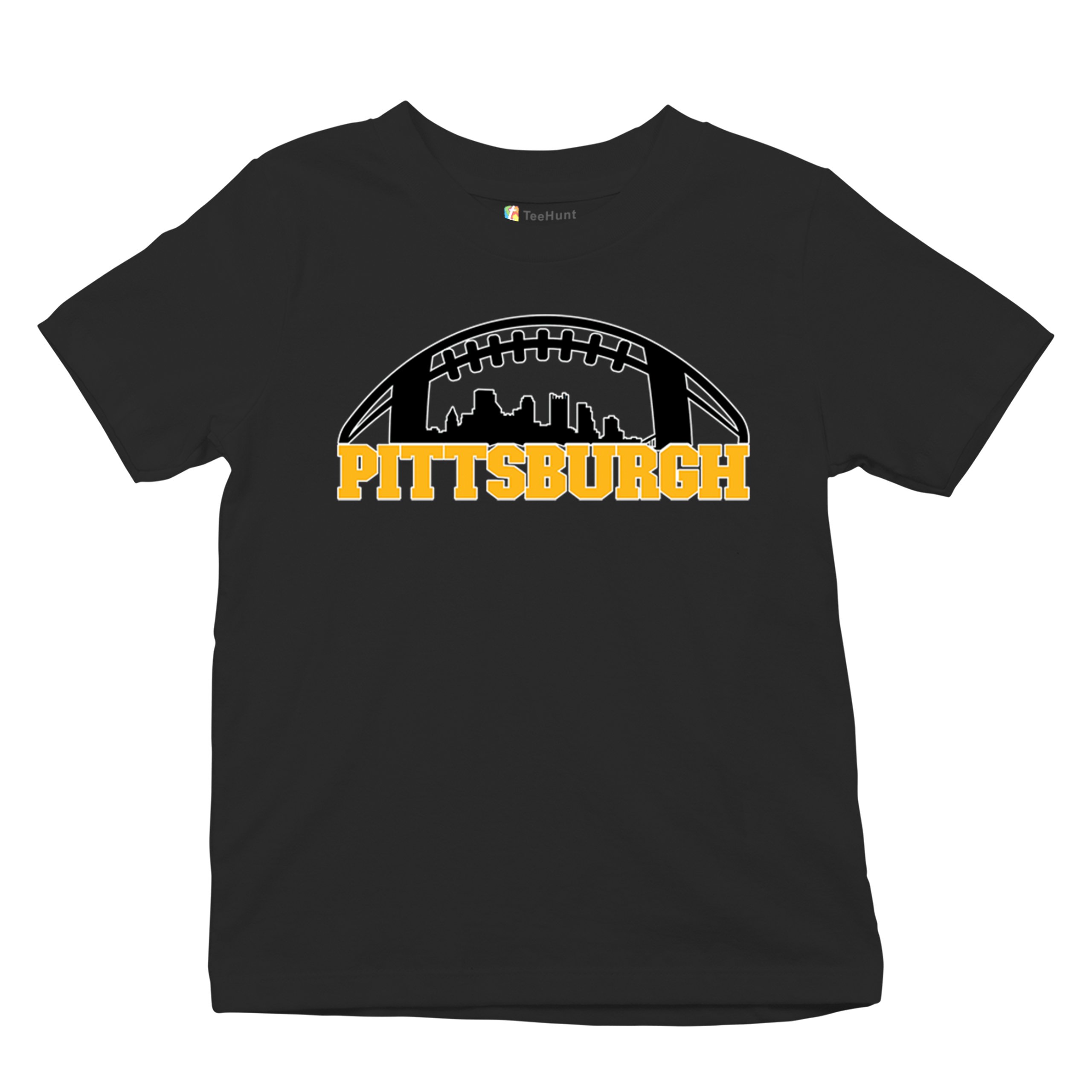Pittsburgh Skyline Football Youth T-shirt Steel City Bleed Black and Gold Kids - Picture 13 of 50