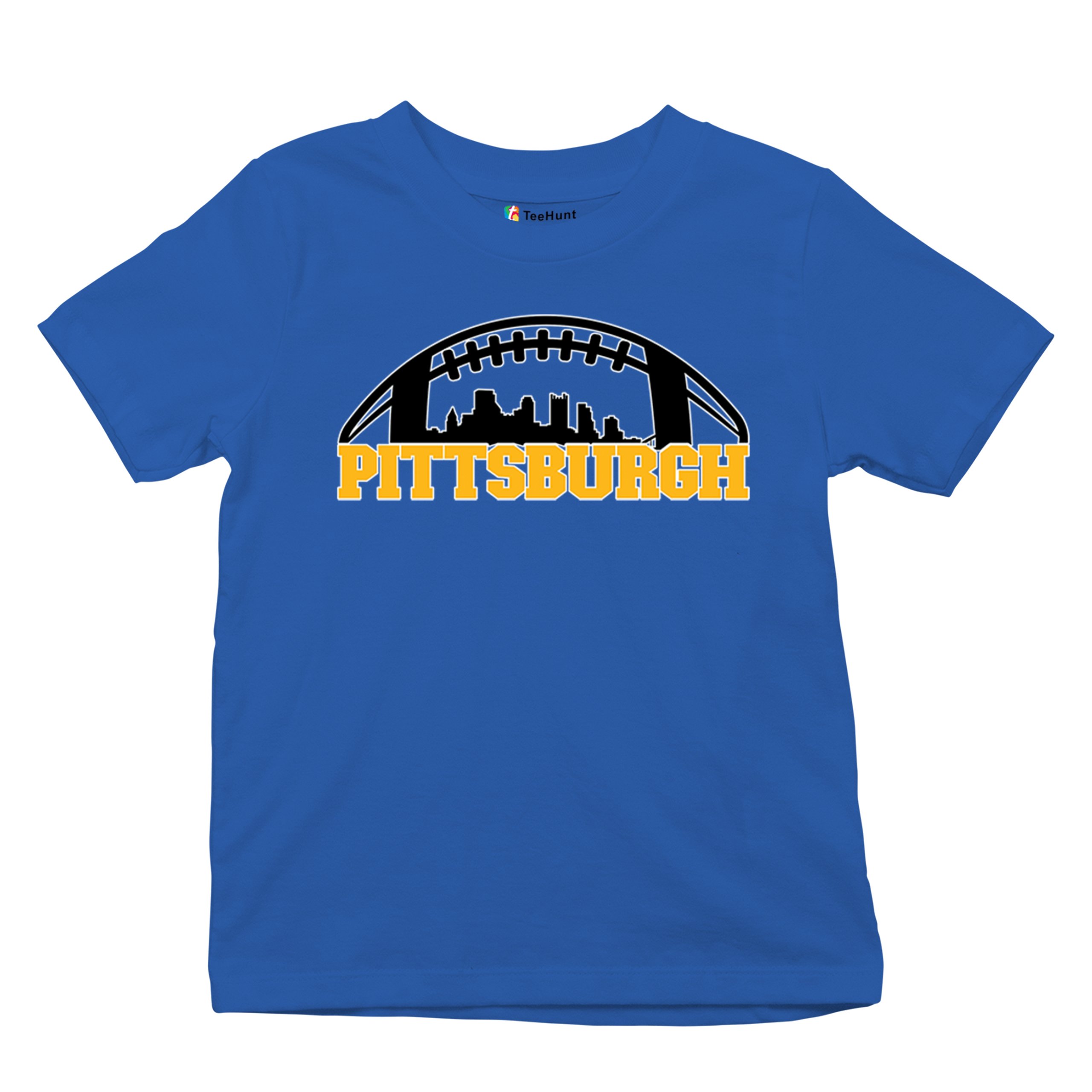 Pittsburgh Skyline Football Youth T-shirt Steel City Bleed Black and Gold Kids - Picture 41 of 50