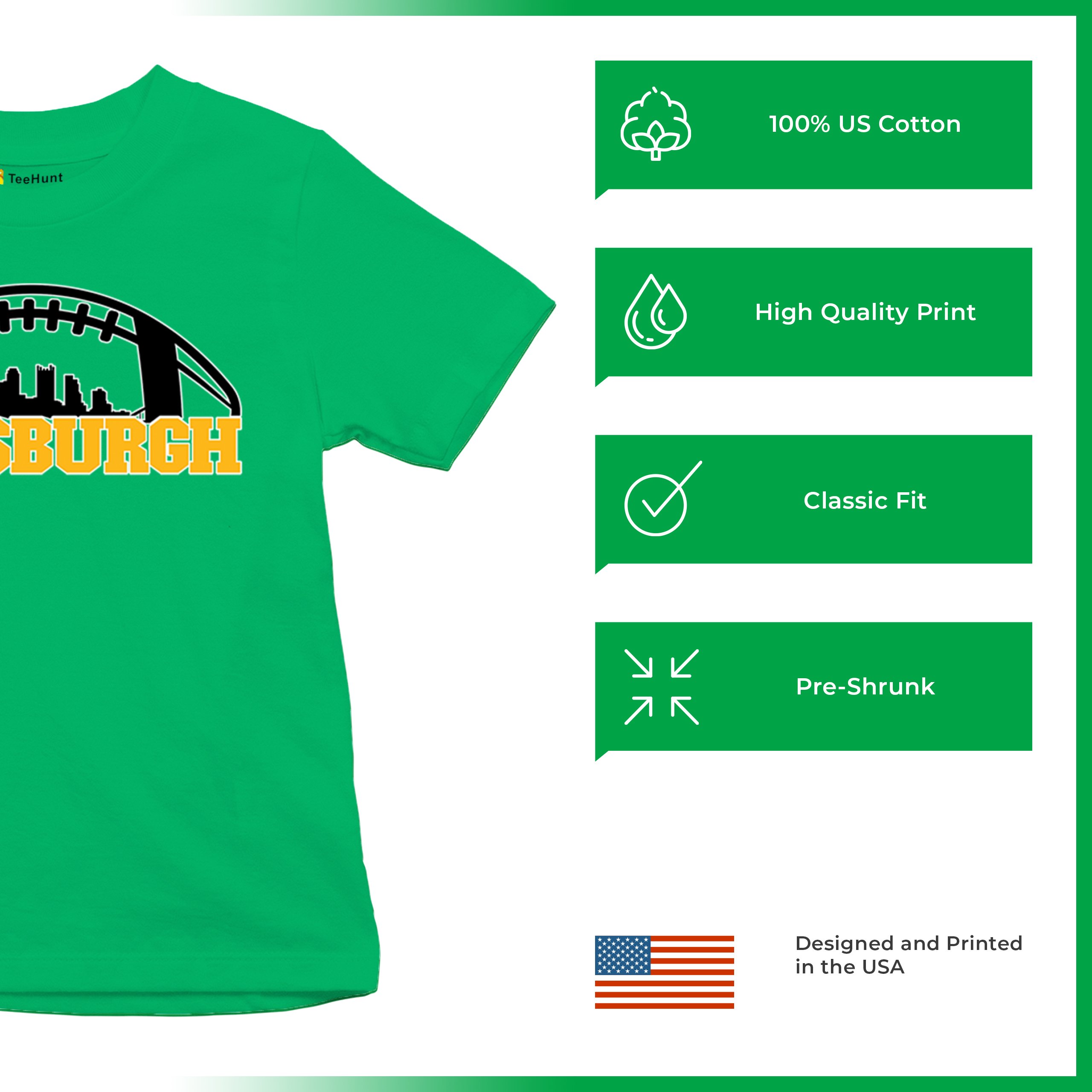 Pittsburgh Skyline Football Youth T-shirt Steel City Bleed Black and Gold Kids - Picture 35 of 50