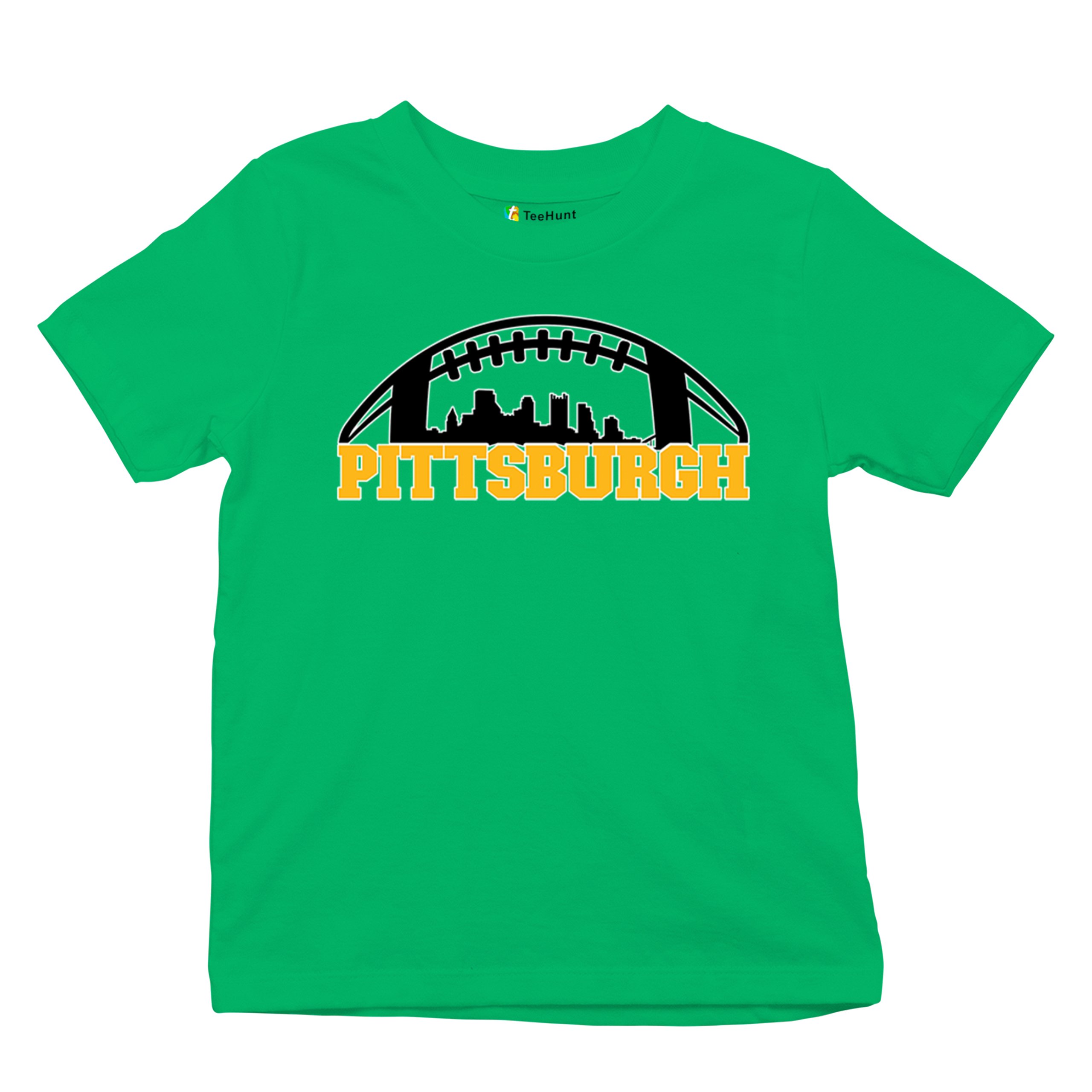 Pittsburgh Skyline Football Youth T-shirt Steel City Bleed Black and Gold Kids - Picture 34 of 50
