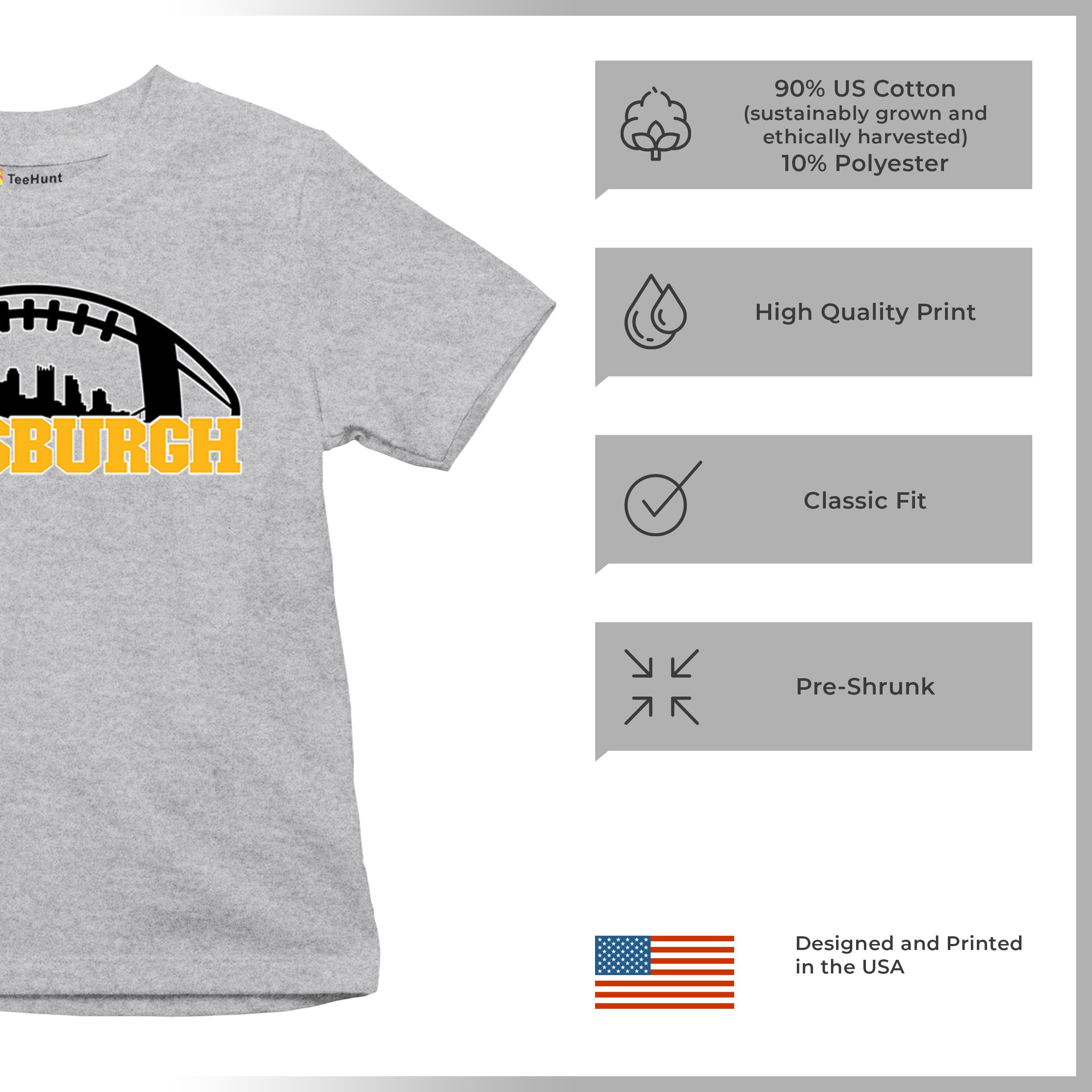 Pittsburgh Skyline Football Youth T-shirt Steel City Bleed Black and Gold Kids - Picture 21 of 50