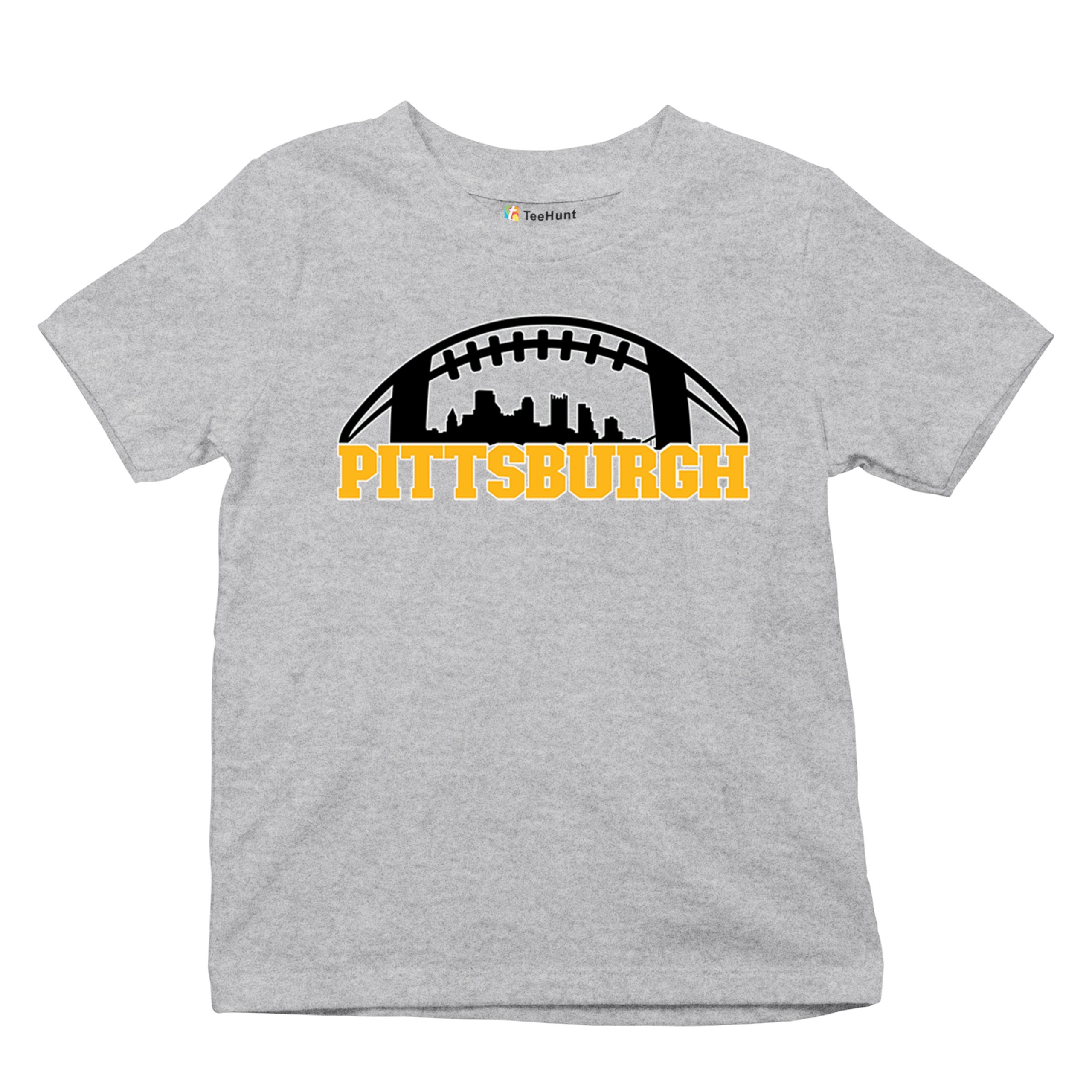 Pittsburgh Skyline Football Youth T-shirt Steel City Bleed Black and Gold Kids - Picture 20 of 50