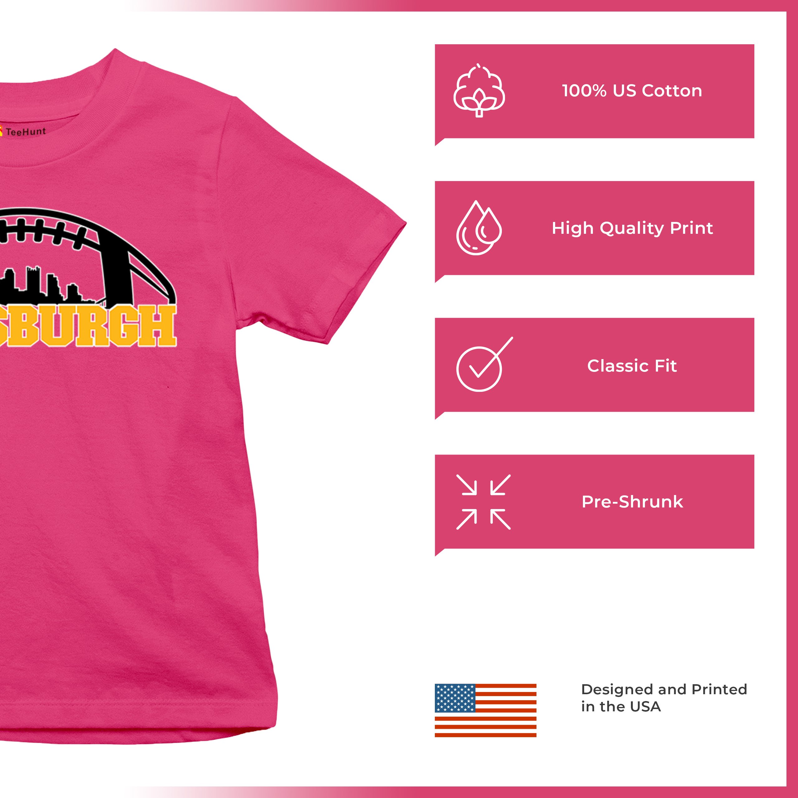 Pittsburgh Skyline Football Youth T-shirt Steel City Bleed Black and Gold Kids - Picture 49 of 50